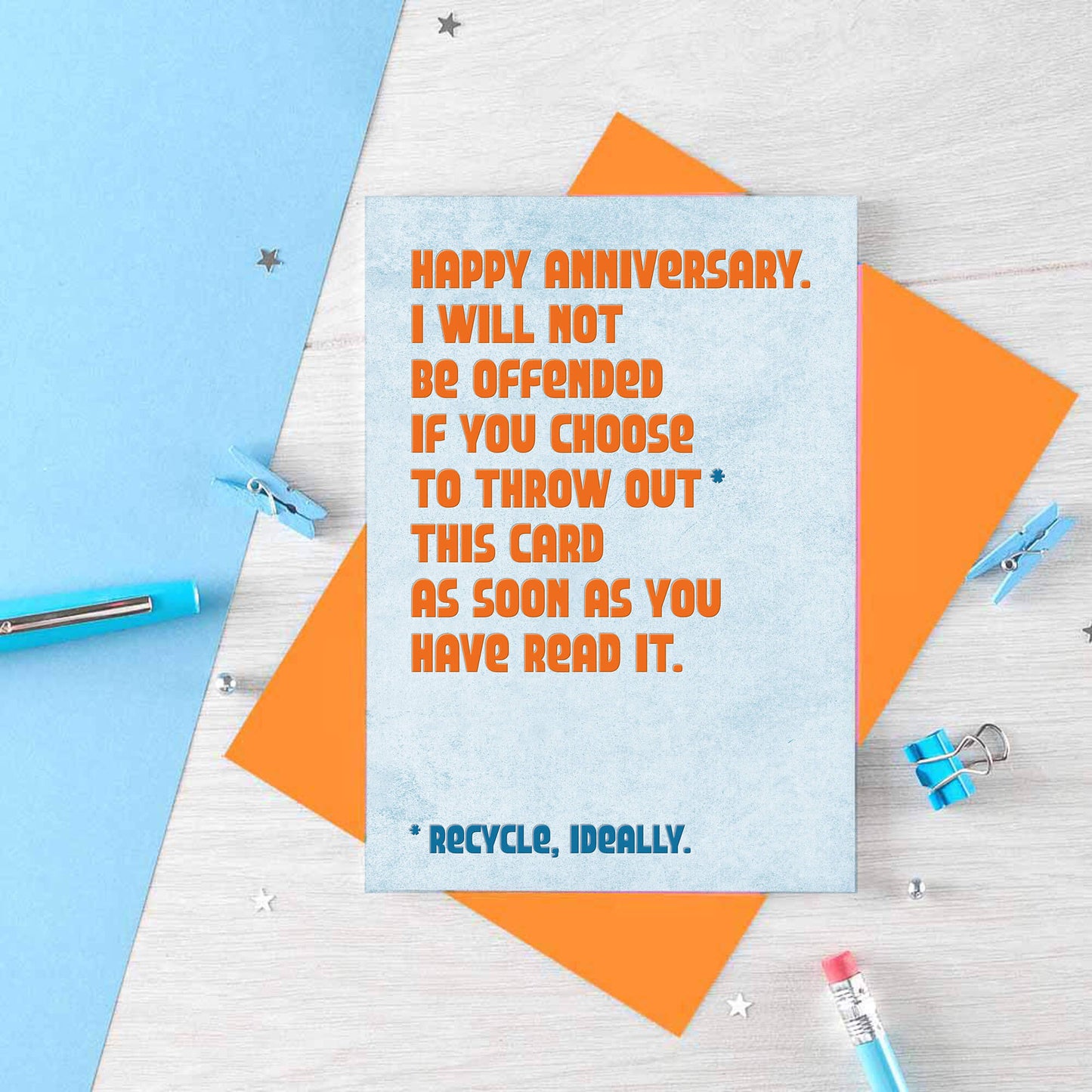 Anniversary Card by SixElevenCreations. Card reads Happy Anniversary. I will not be offended if you choose to throw out this card as soon as you have read it. Recycle, ideally. Product Code SE1303A6