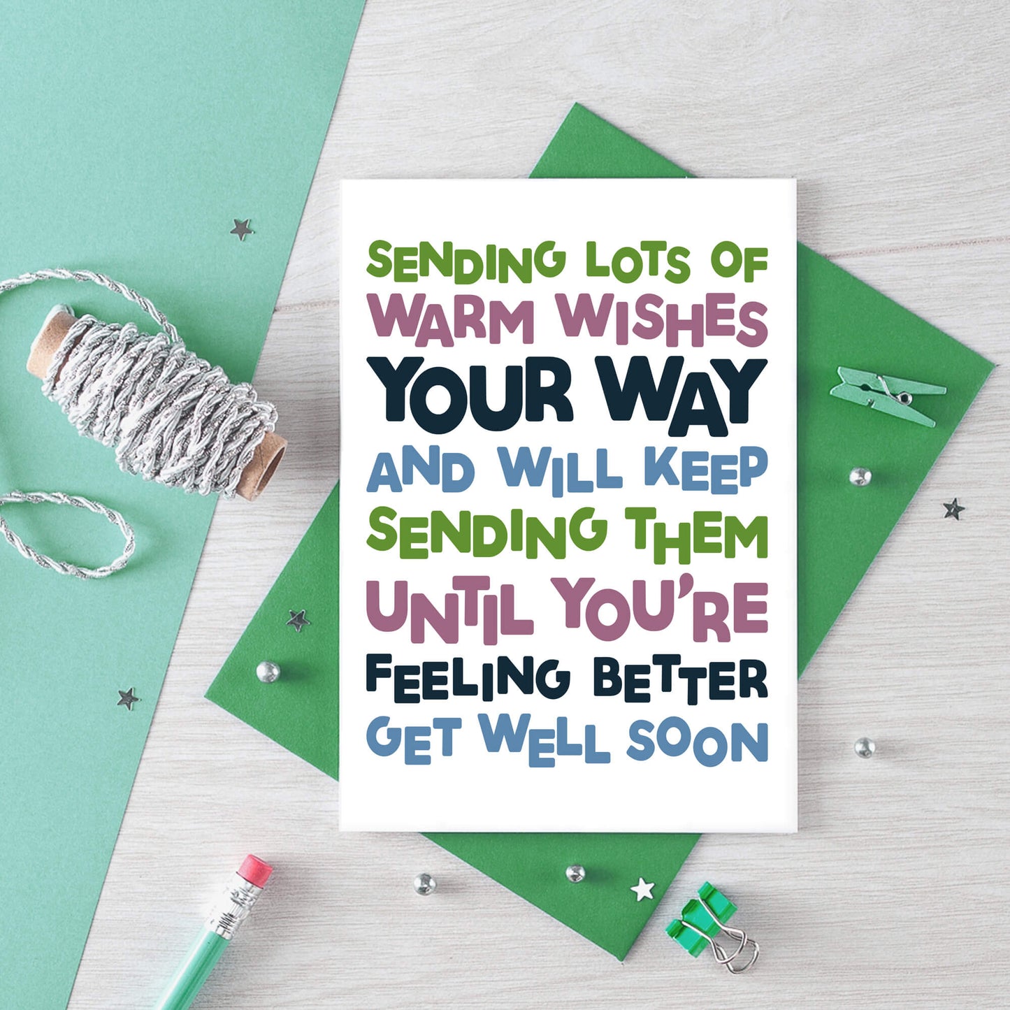 Get Well Card by SixElevenCreations. Reads Sending lots of warm wishes your way and will keep sending them until you're feeling better. Get well soon. Product Code SE0708A6