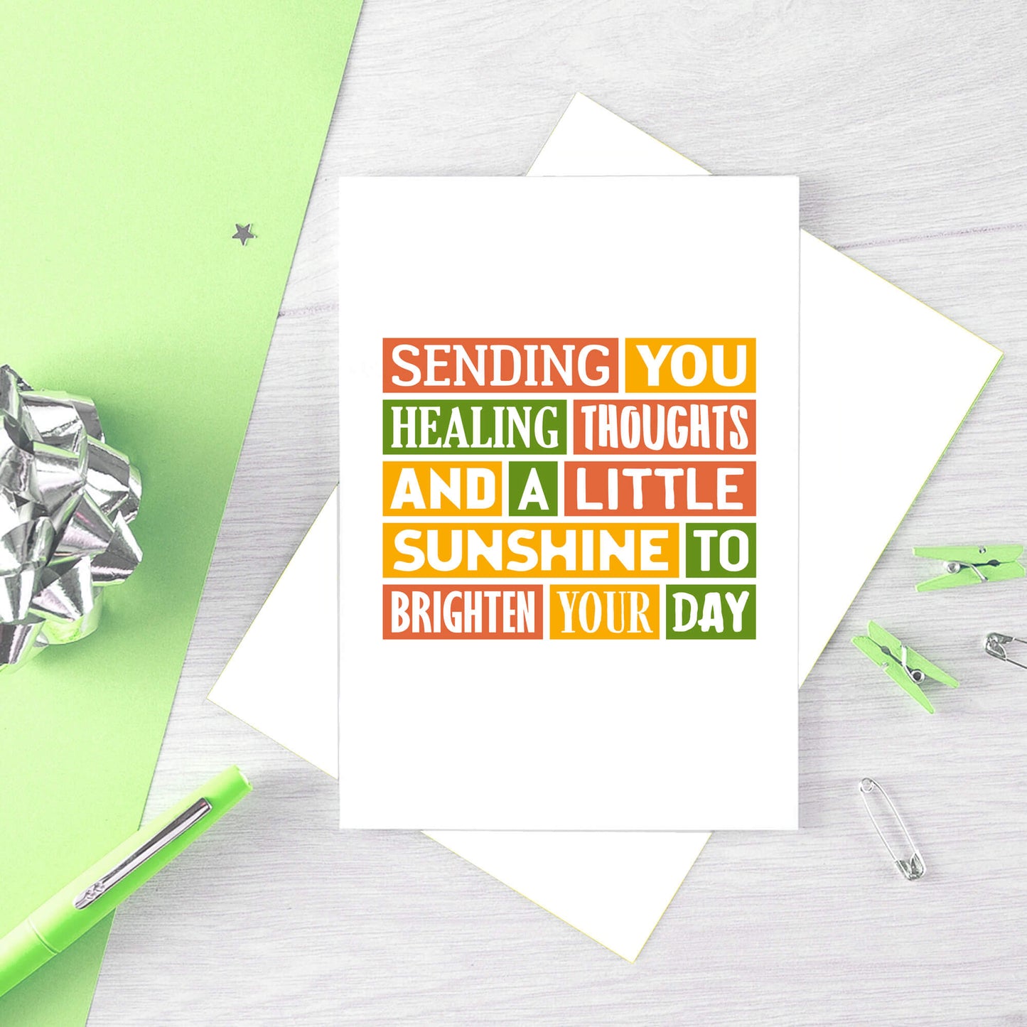 Get Well Soon Card by SixElevenCreations. Reads Sending you healing thoughts and a little sunshine to brighten your day. Product Code SE0075A5