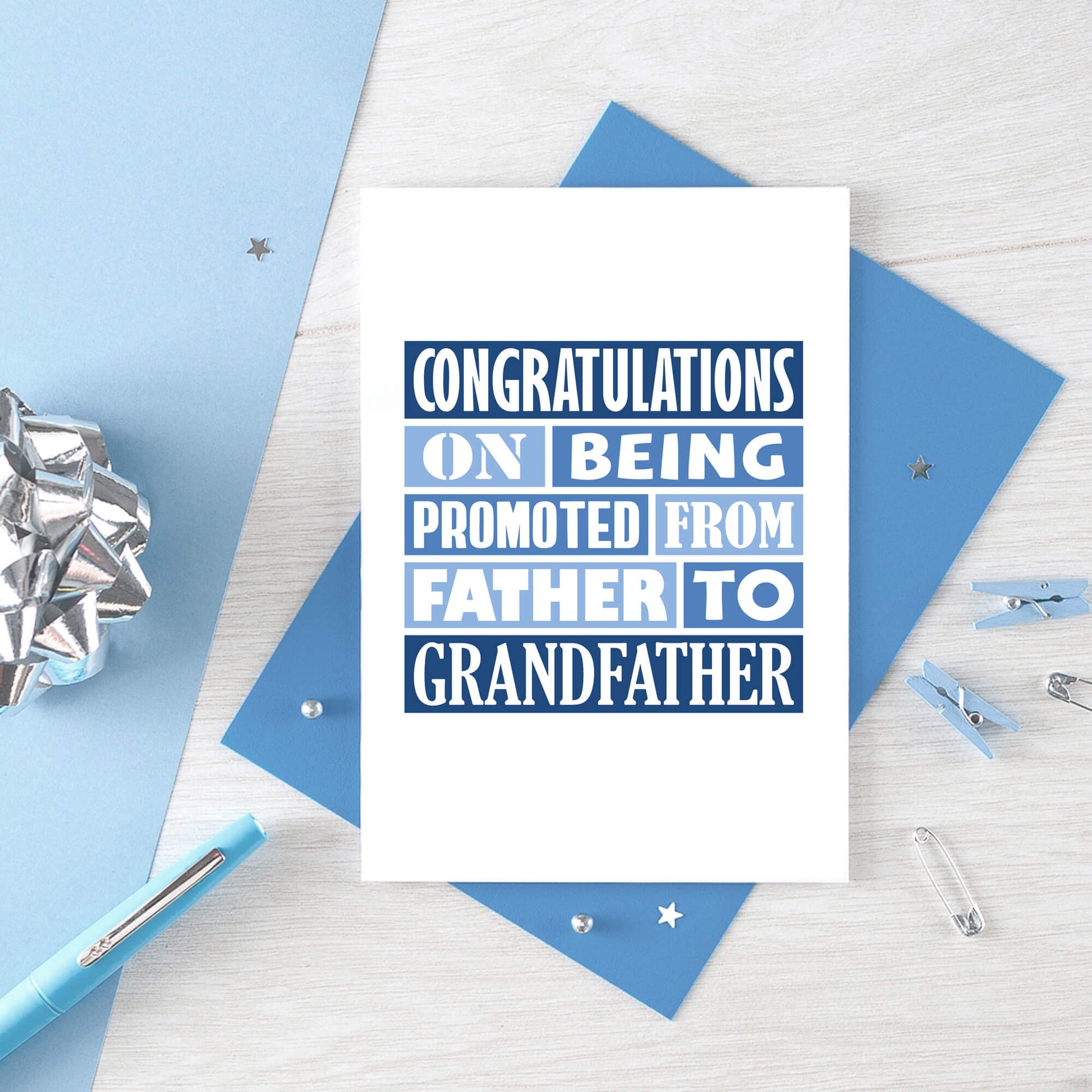 Grandad New Baby Card by SixElevenCreations. Reads Congratulations on being promoted from father to grandfather. Product Code SE0123A6