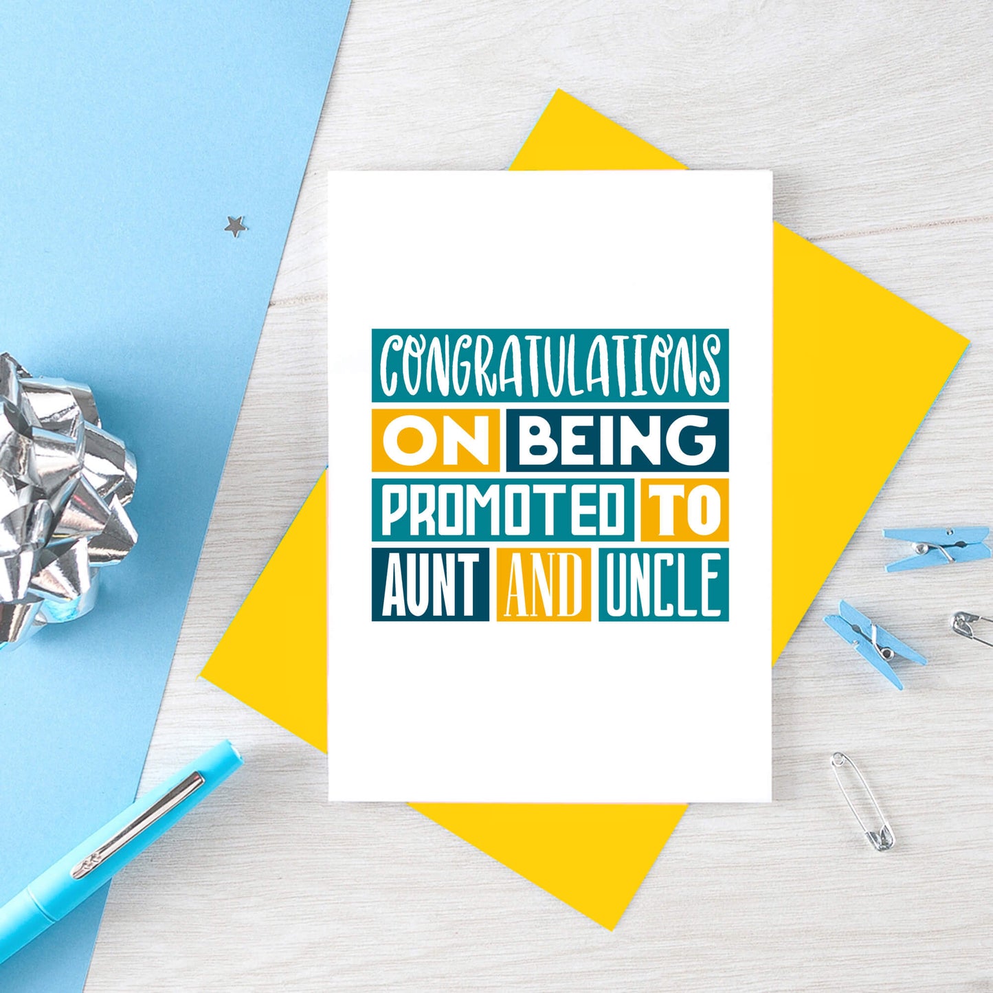New Baby Card by SixElevenCreations. Reads Congratulations on being promoted to aunt and uncle. Product Code SE0052A6