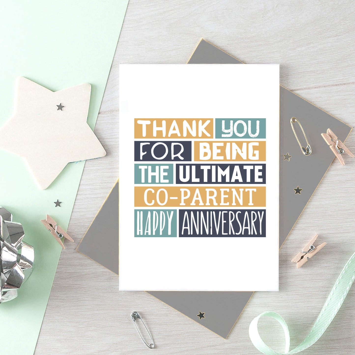 Anniversary Card by SixElevenCreations. Reads Thank you for being the ultimate co-parent. Happy anniversary. Product Code SE0314A6