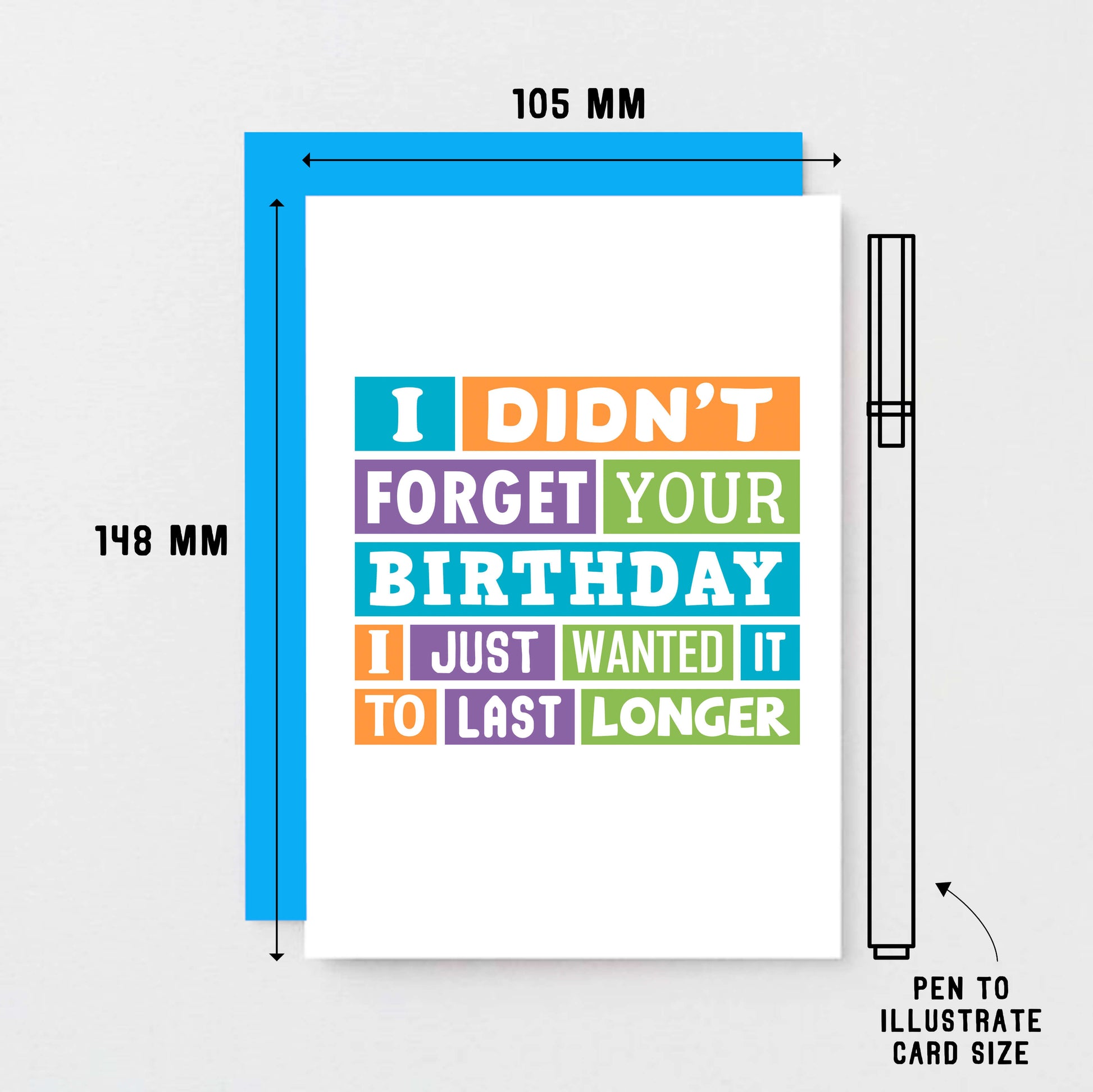 Belated Birthday Card by SixElevenCreations. Reads I didn't forget your birthday. I just wanted it to last longer. Product Code SE0196A6