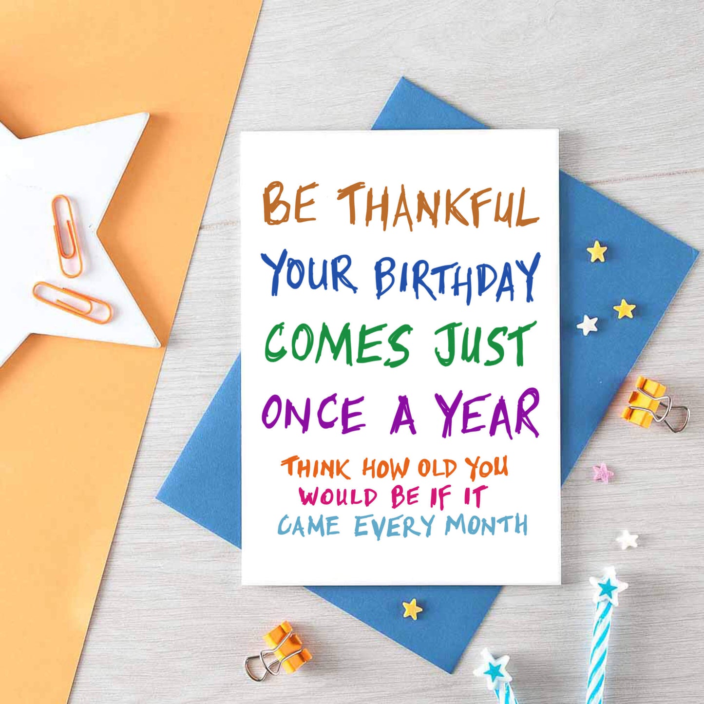 Birthday Card by SixElevenCreations. Reads Be thankful your birthday comes just once a year. Think how old you would be if it came every month. Product Code SE1000A6