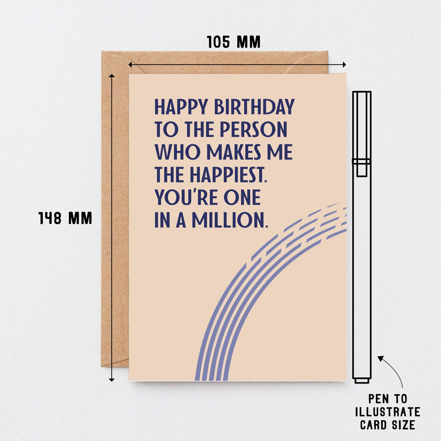 Birthday Card by SixElevenCreations. Reads Happy birthday to the person who makes me the happiest. You're one in a million. Product Code SE1102A6