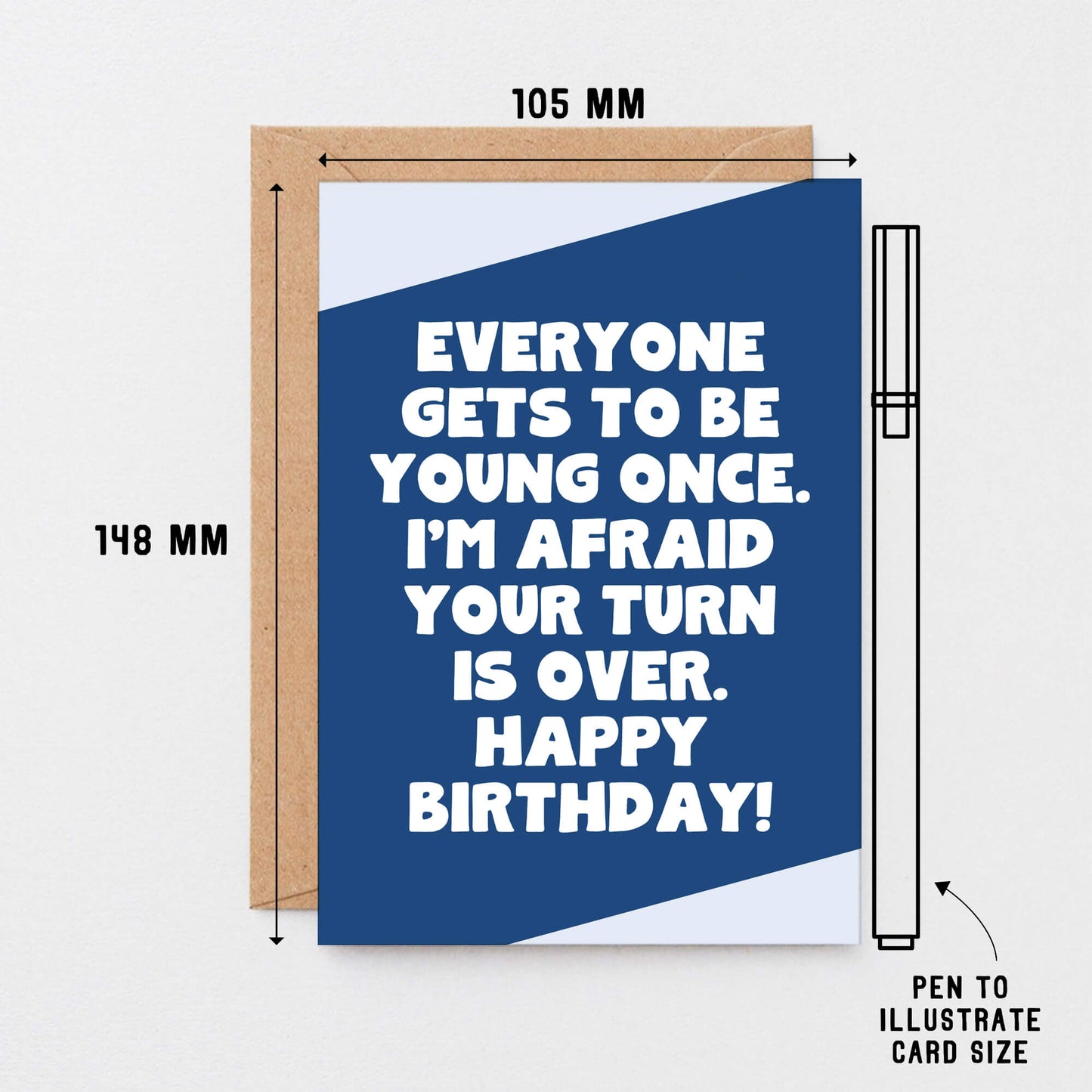 Birthday Card by SixElevenCreations. Reads Everyone gets to be young once. I'm afraid your turn is over. Happy birthday! Product Code SE3064A6