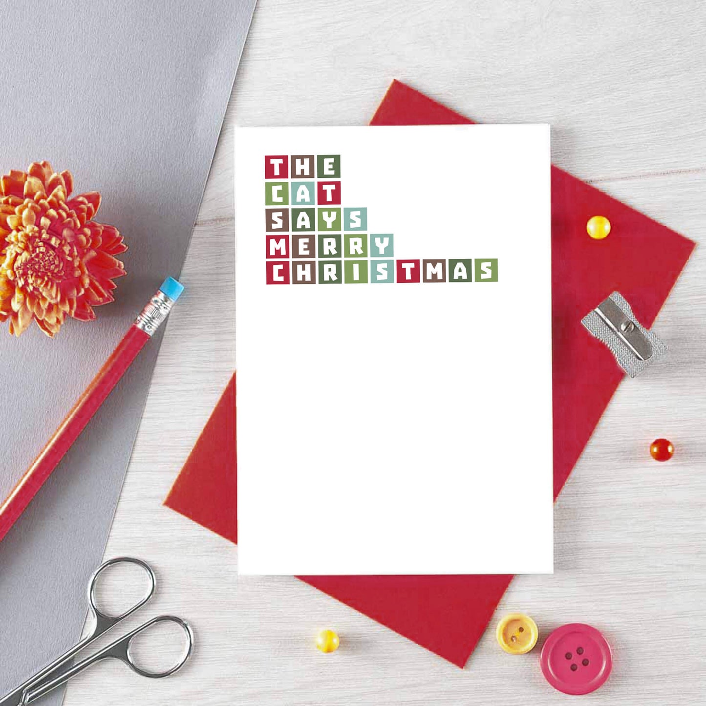 Christmas Card by SixElevenCreations. Reads The cat says Merry Christmas. Product Code SEC0032A6