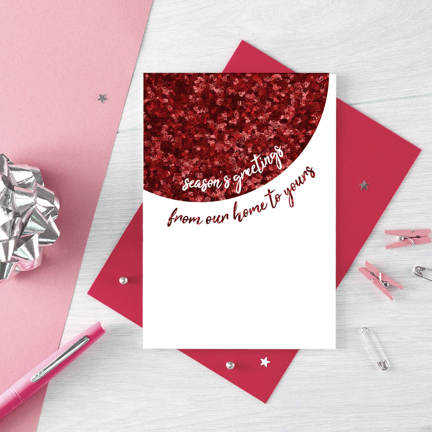Christmas Card by SixElevenCreations. Reads Season's greetings from our home to yours. Product Code SEC0065A6