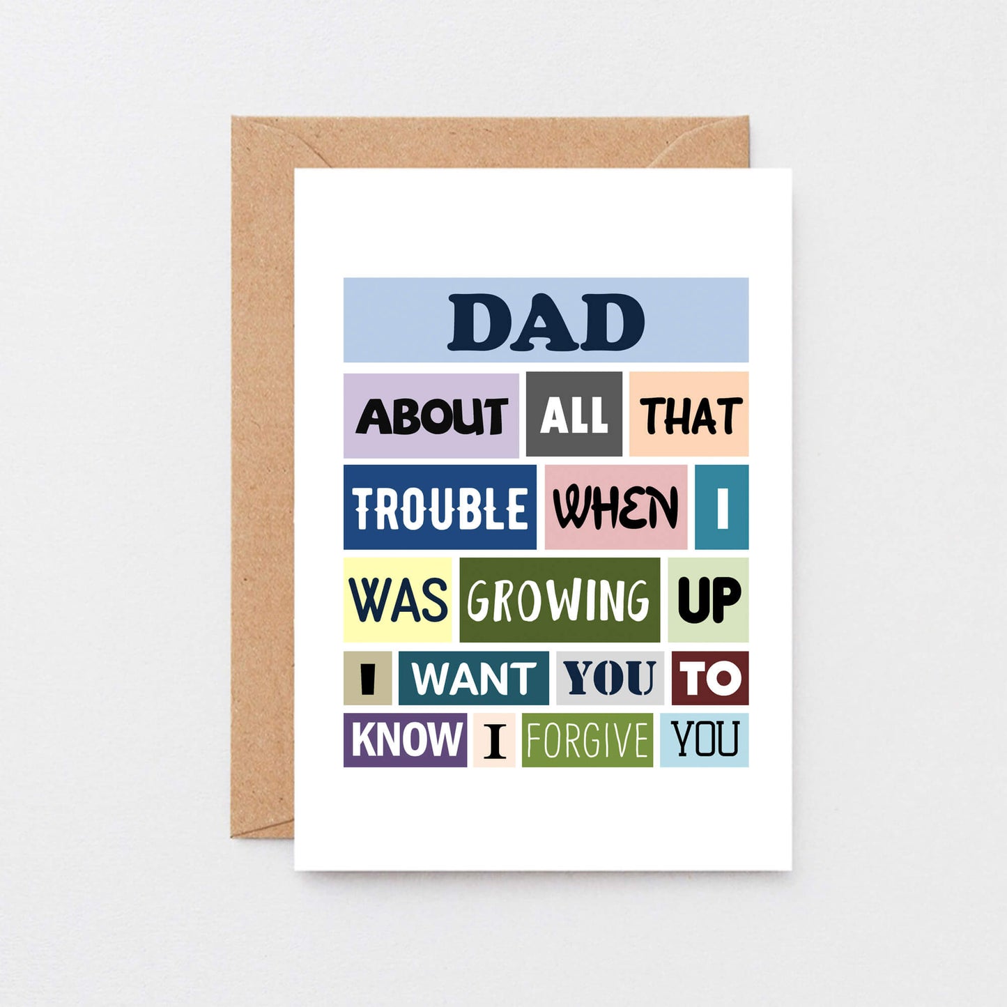 Dad Card by SixElevenCreations. Reads Dad About all that trouble when I was growing up I want you to know I forgive you. Product Code SE0131A6