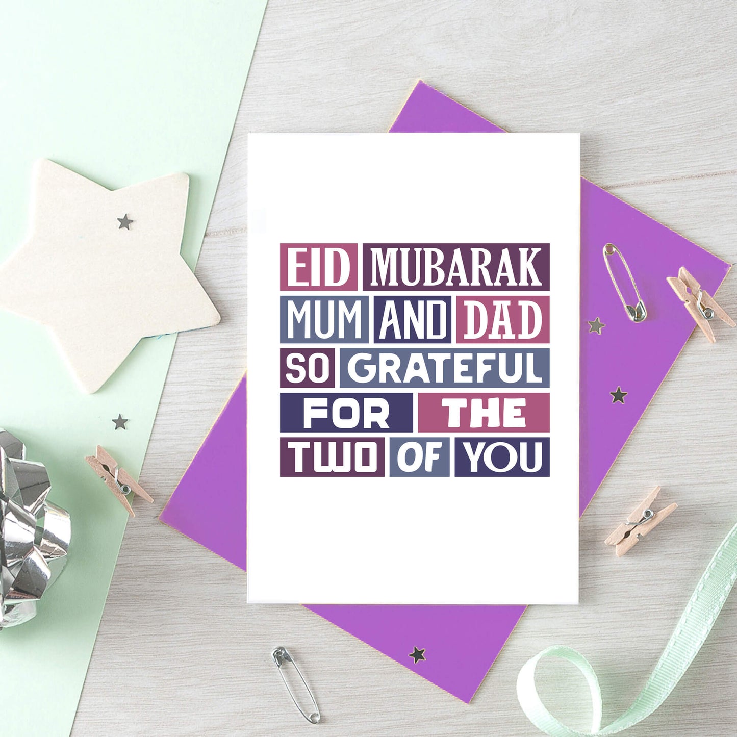 Eid Mubarak Card by SixElevenCreations. Reads Eid Mubarak Mum and Dad. So grateful for the two of you. Product Code SEH0013A6