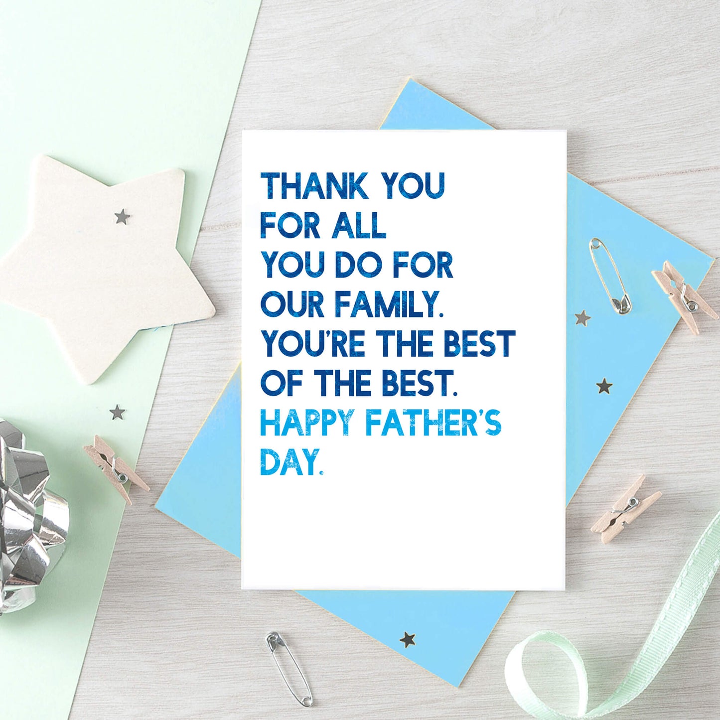 Father's Day Card by SixElevenCreations. Reads Thank you for all you do for our family. You're the best of the best. Happy Father's Day. Product Code SEF0036A6