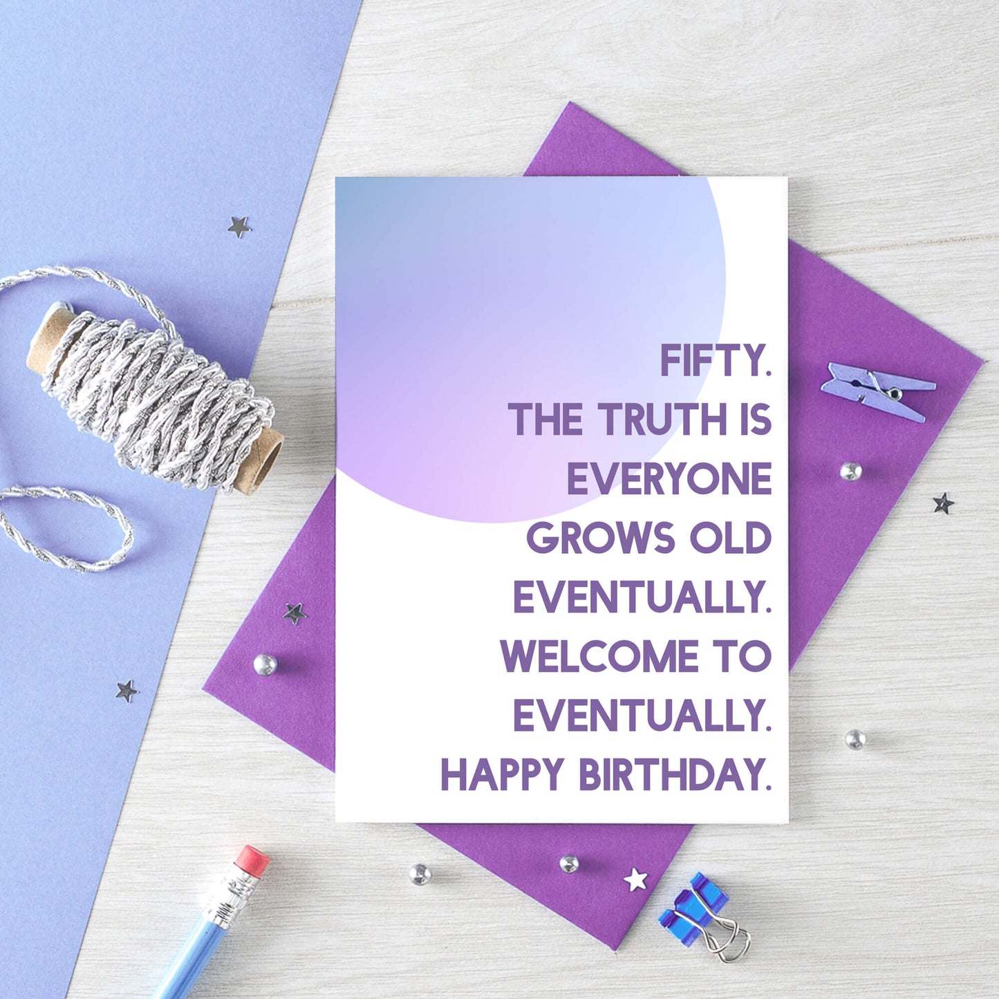 50th Birthday Card by SixElevenCreations. Reads Fifty. The truth is everyone grows old eventually. Welcome to eventually. Happy birthday. Product Code SE2056A6