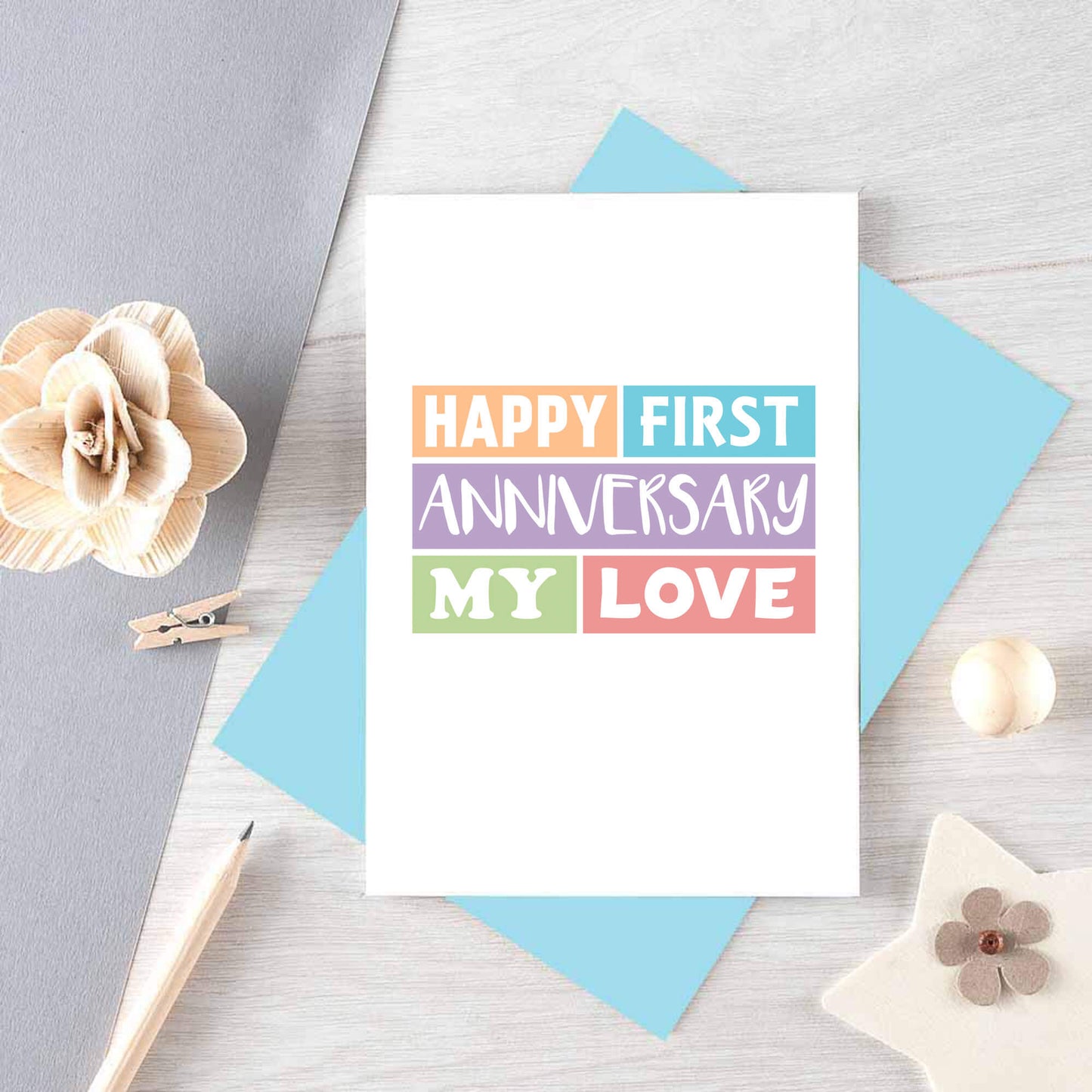 First Anniversary Card by SixElevenCreations. Reads Happy first anniversary my love. Product Code SE0183A6