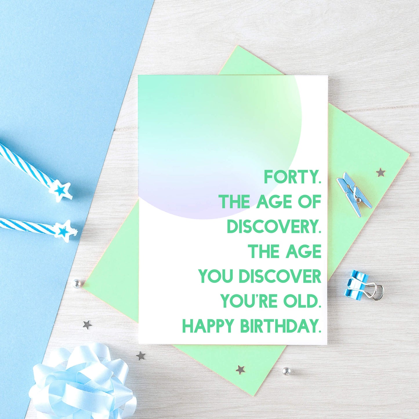 40th Birthday Card by SixElevenCreations. Reads Forty. The age of discovery. The age you discover you're old. Happy birthday. Product Code SE2055A6