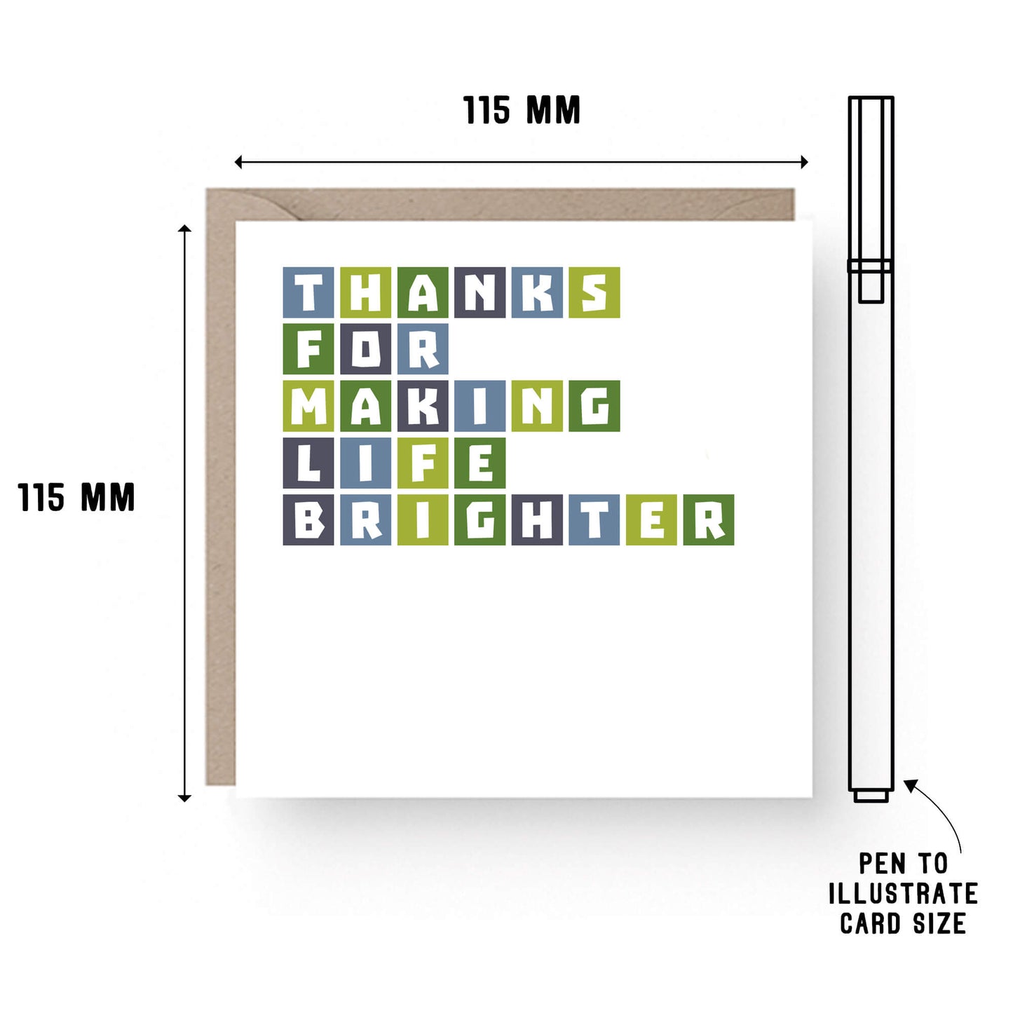 Thank You Card by SixElevenCreations. Reads Thanks for making life brighter. Product Code SE0001SQ