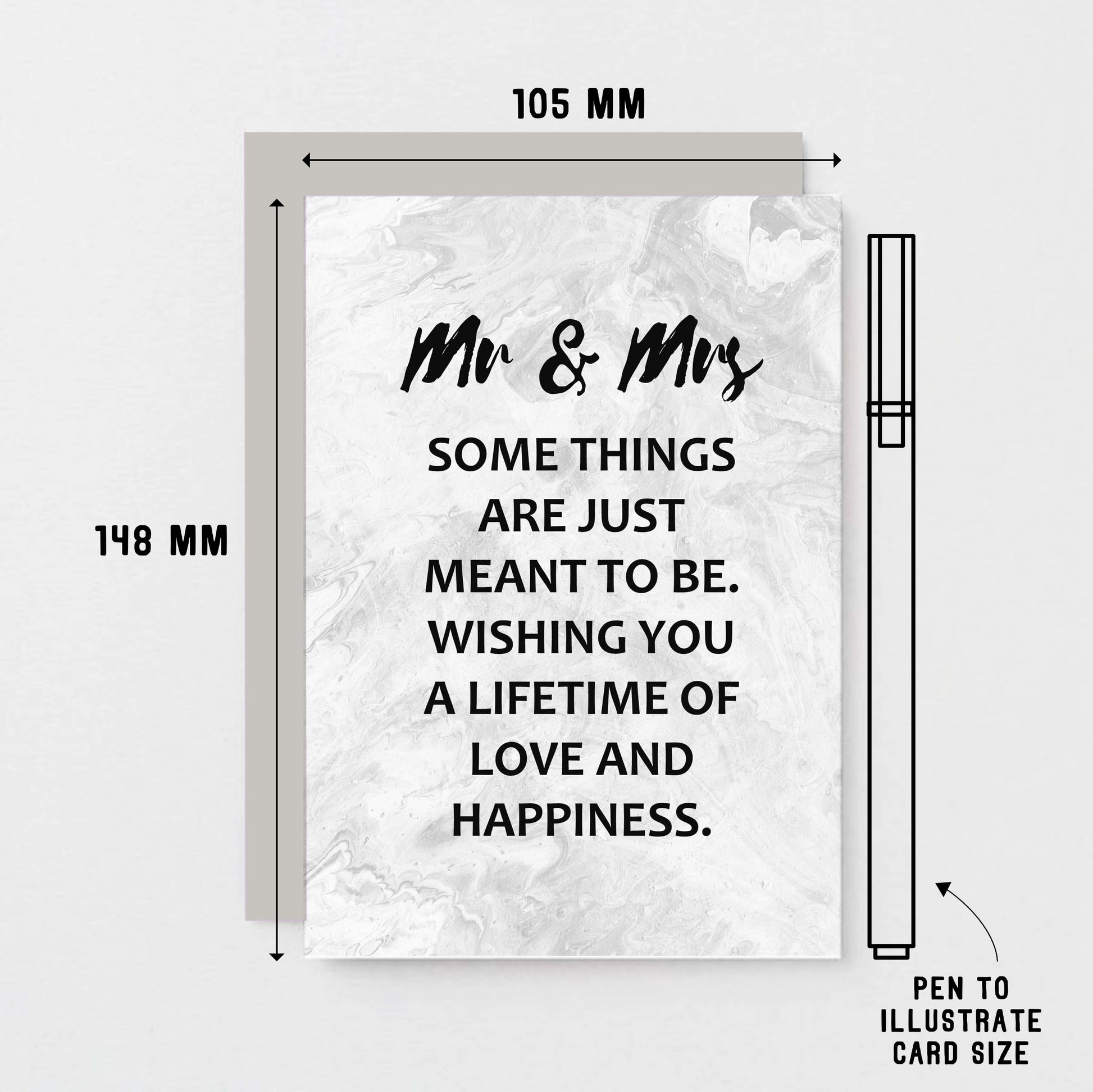 Wedding Congratulations Card by SixElevenCreations. Reads Mr & Mrs Some things are just meant to be. Wishing you a lifetime of love and happiness. Product Code SE3016A6