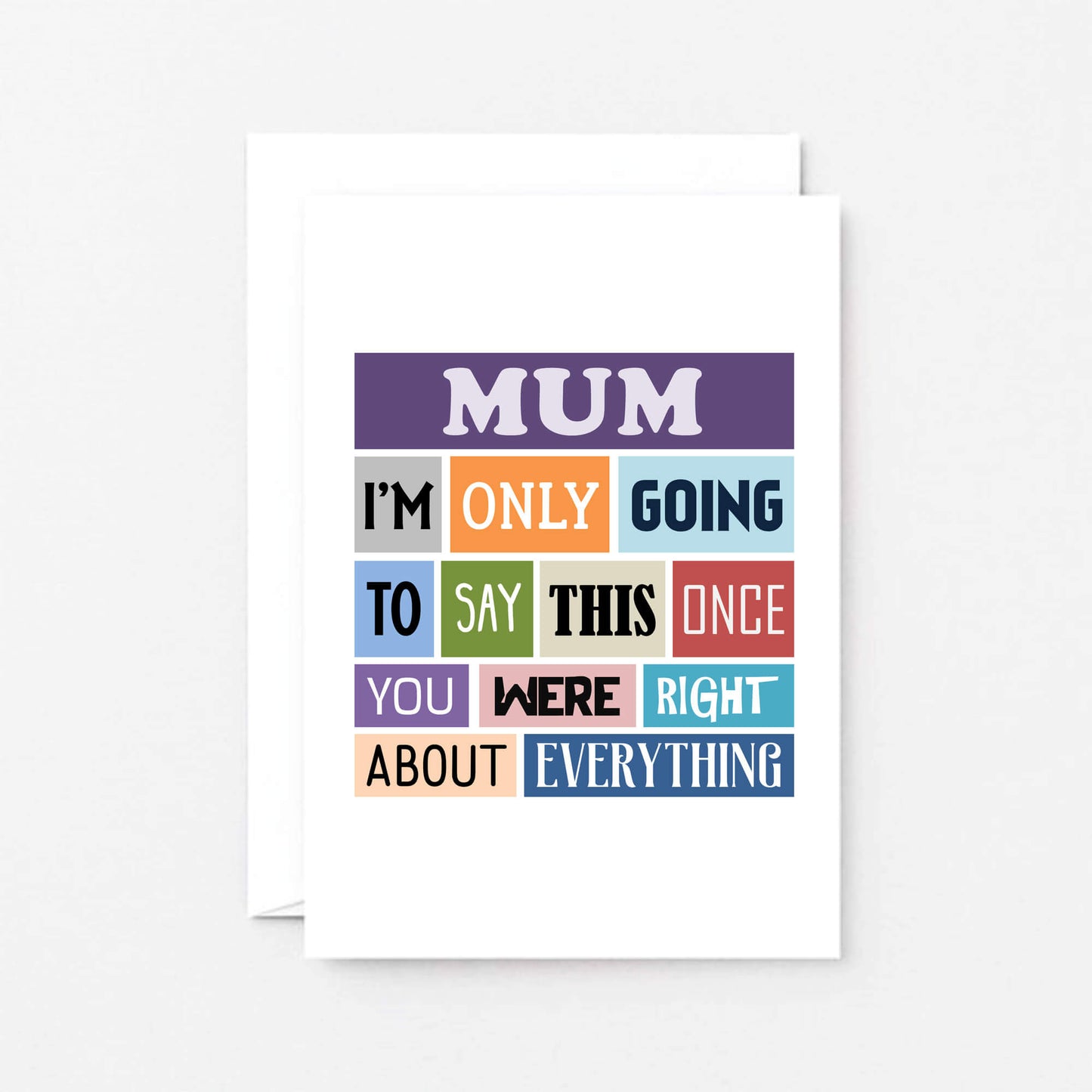 Mum Card by SixElevenCreations. Reads Mum I'm only going to say this once. You were right about everything. Product Code SE0130A6