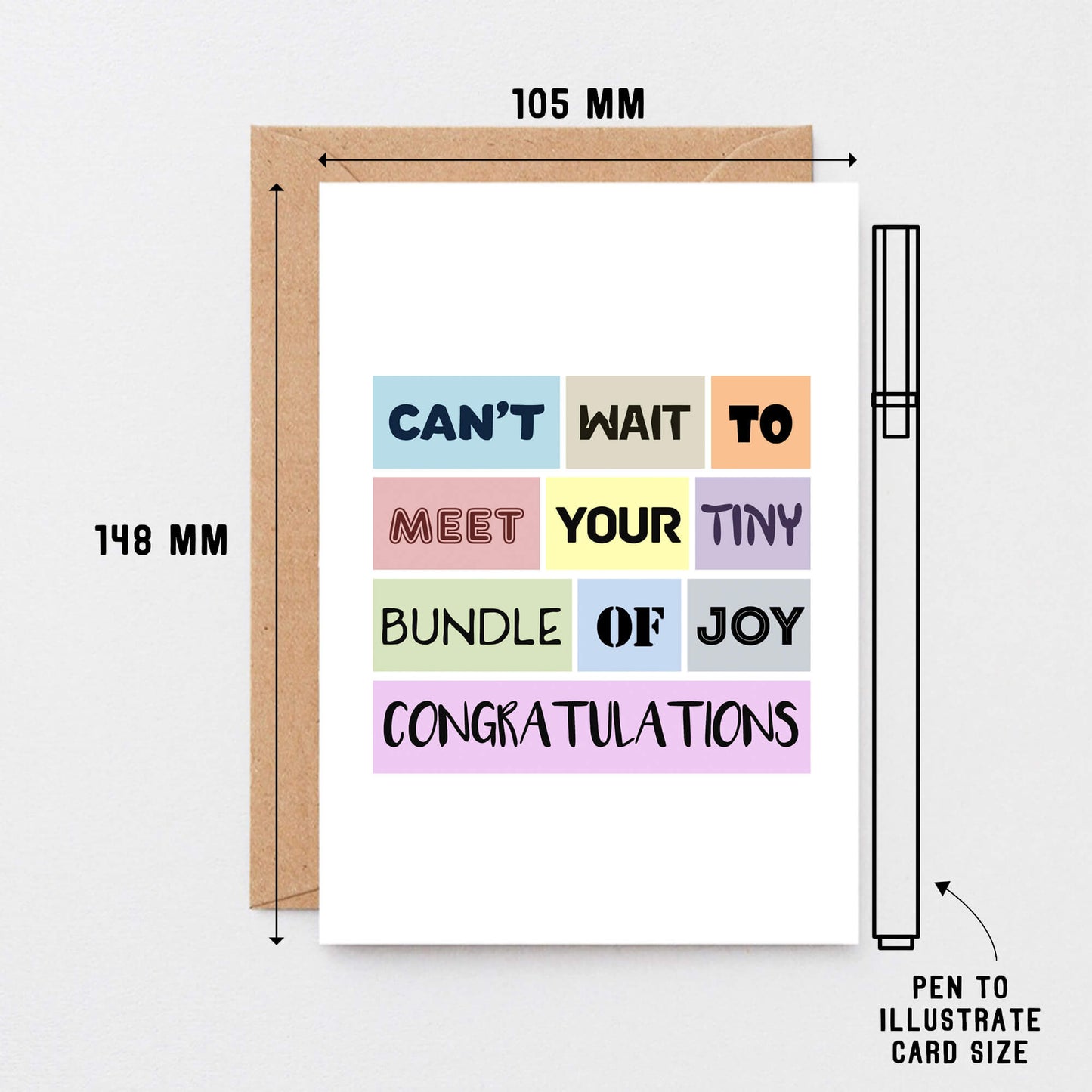 New Baby Card by SixElevenCreations. Reads Can't wait to meet your tiny bundle of joy. Congratulations. Product Code SE0114A6