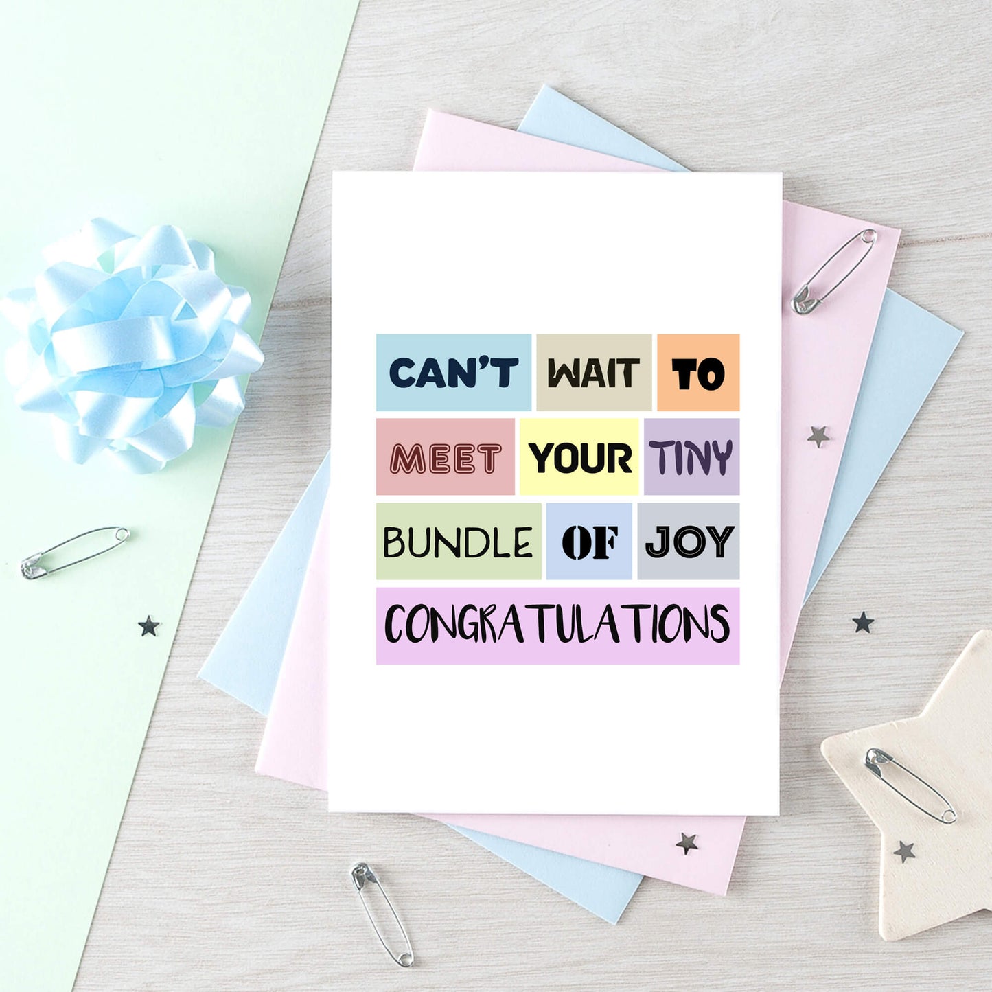 New Baby Card by SixElevenCreations. Reads Can't wait to meet your tiny bundle of joy. Congratulations. Product Code SE0114A6