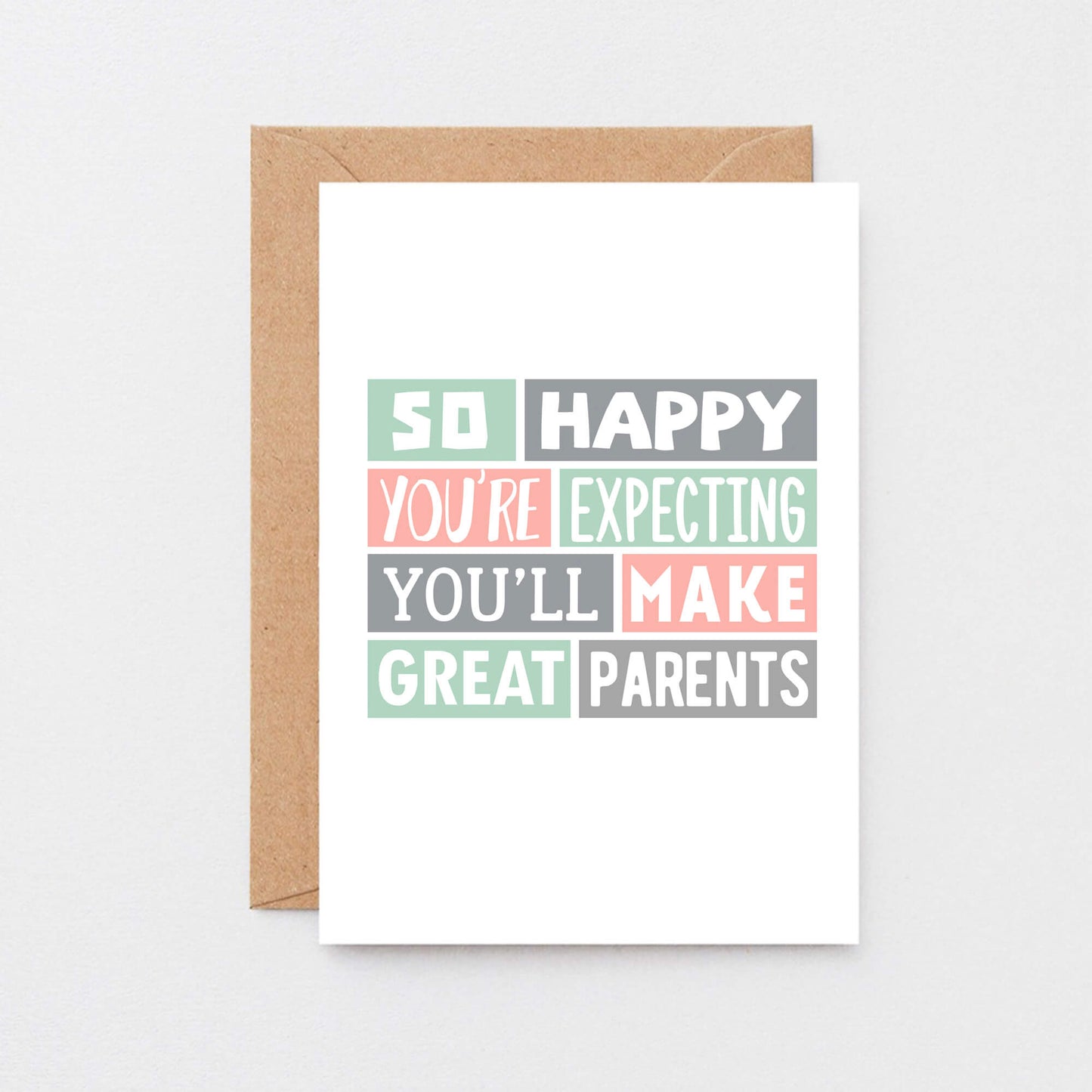 Expectant Parents Card. Reads So happy you're expecting. You'll make great parents. Product Code SE0300A6