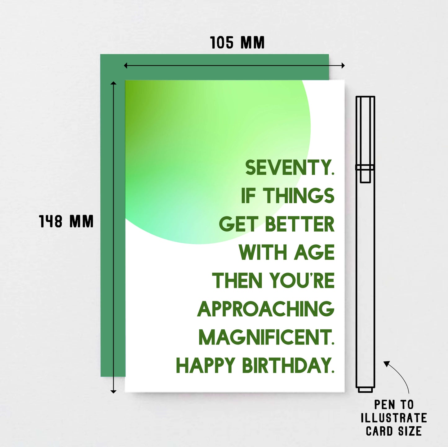 70th Birthday Card by SixElevenCreations. Reads Seventy. If things get better with age then you're approaching magnificent. Happy birthday. Product Code SE2058A6