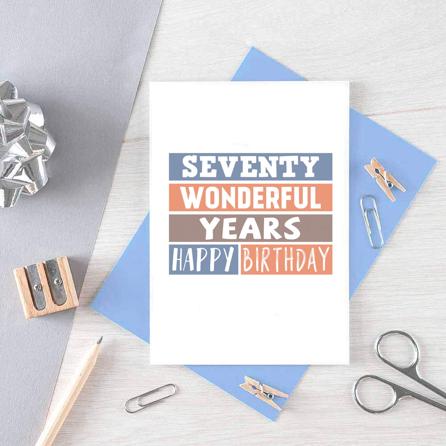 70th Birthday Card by SixElevenCreations. Reads Seventy wonderful years. Happy birthday. Product Code SE0230A6