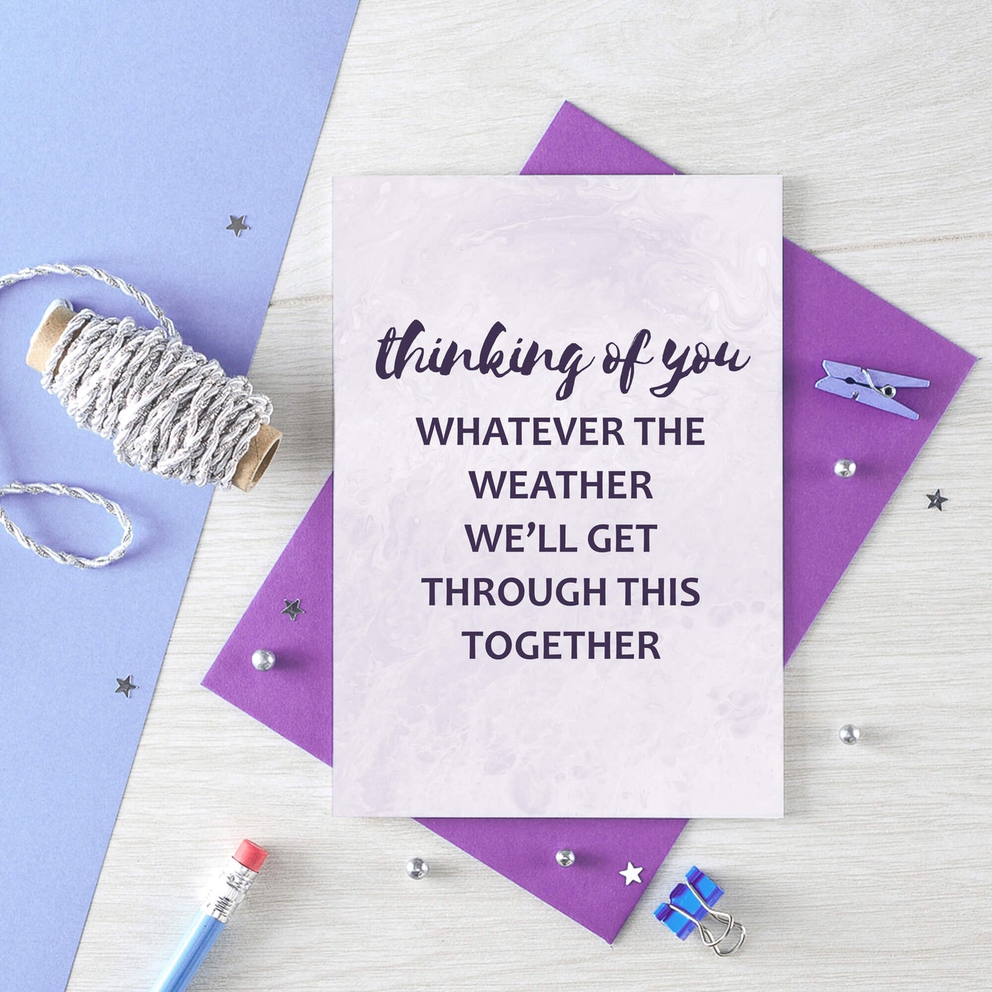 Thinking Of You Card by SixElevenCreations. Reads Thinking of you Whatever the weather we'll get through this together. Product Code SE3019A6