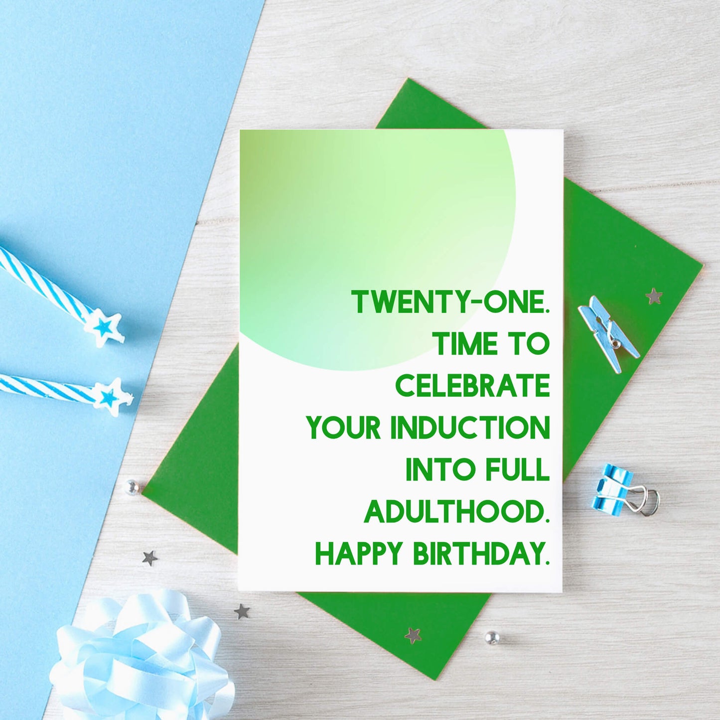 21st Birthday Card by SixElevenCreations. Reads Twenty-one. Time to celebrate your induction into full adulthood. Happy birthday. Product Code SE2053A6