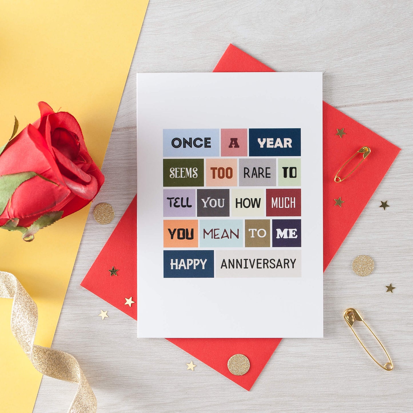 Anniversary Card by SixElevenCreations. Reads Once a year seems too rare to tell you how much you mean to me. Happy Anniversary. Product Code SE0046A6
