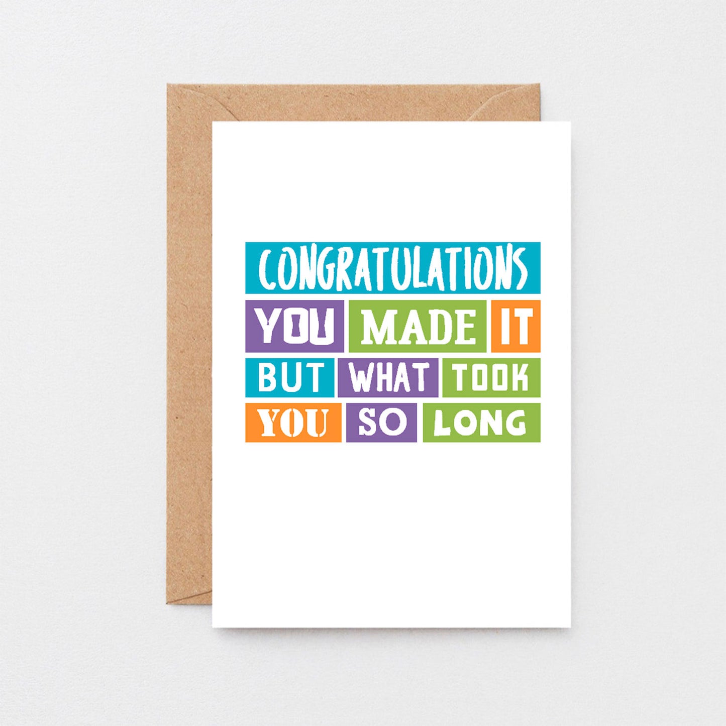 Congratulations Card by SixElevenCreations. Reads Congratulations You made it but what took you so long. Product Code SE0232A6