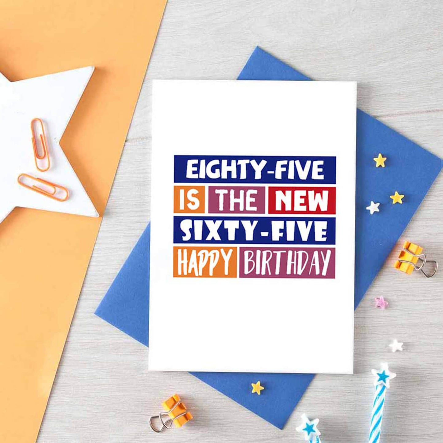 85th Birthday Card by SixElevenCreations. Reads Eighty-five is the new sixty-five Happy birthday. Product Code SE0296A6