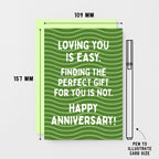 Anniversary Card by SixElevenCreations. Reads Loving you is easy. Finding the perfect gift for you is not. Happy Anniversary! Product Code SE1602A6