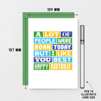 Birthday Card by SixElevenCreations. Reads A lot of people were born today but I like you best. Happy birthday. Product Code SE0042A6