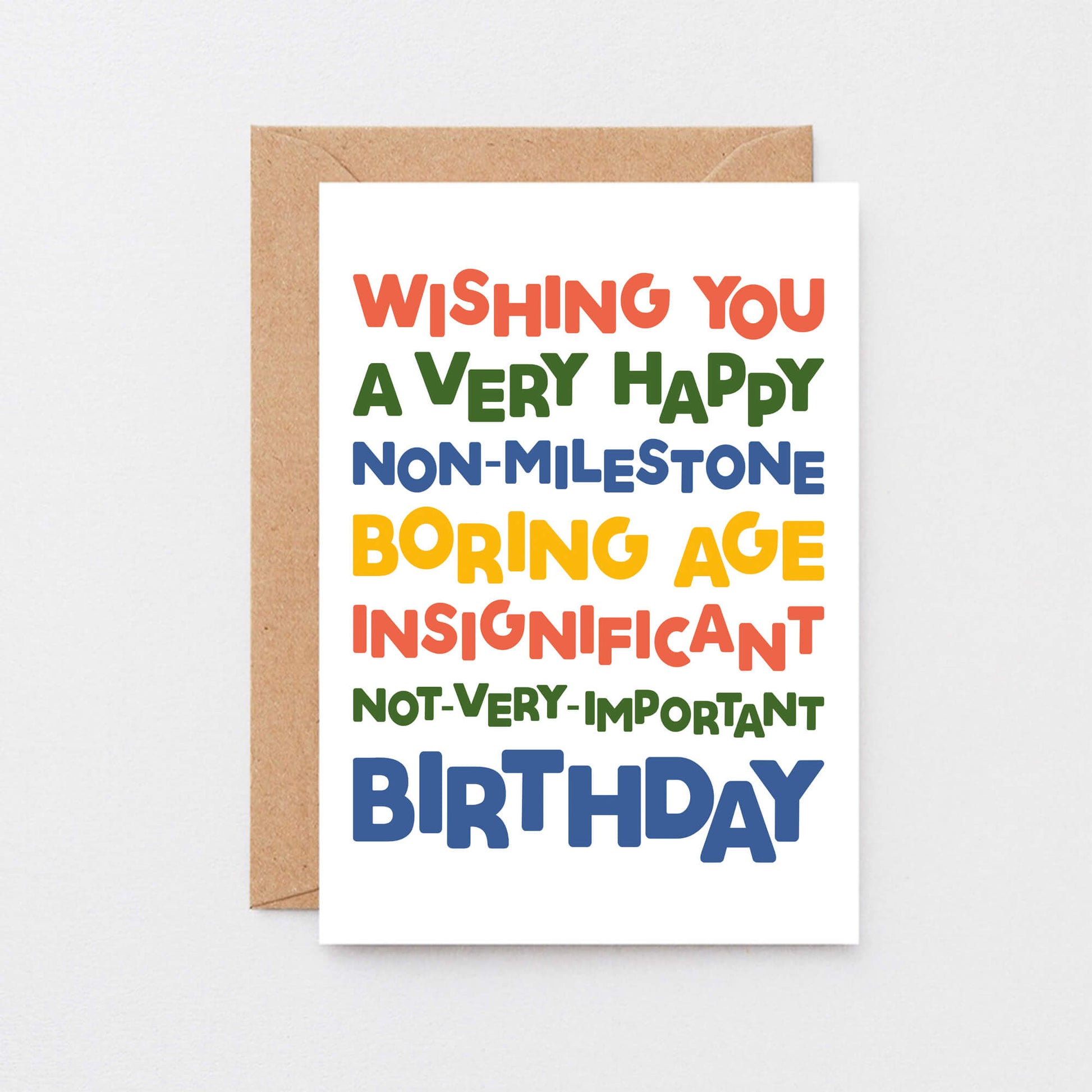Birthday Card by SixElevenCreations. Reads Wishing you a very happy non-milestone boring age insignificant not-very-important birthday. Product Code SE0701A6