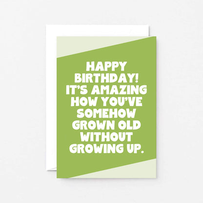 Birthday Card by SixElevenCreations. Reads Happy birthday! It's amazing how you've somehow grown old without growing up. Product Code SE3063A6