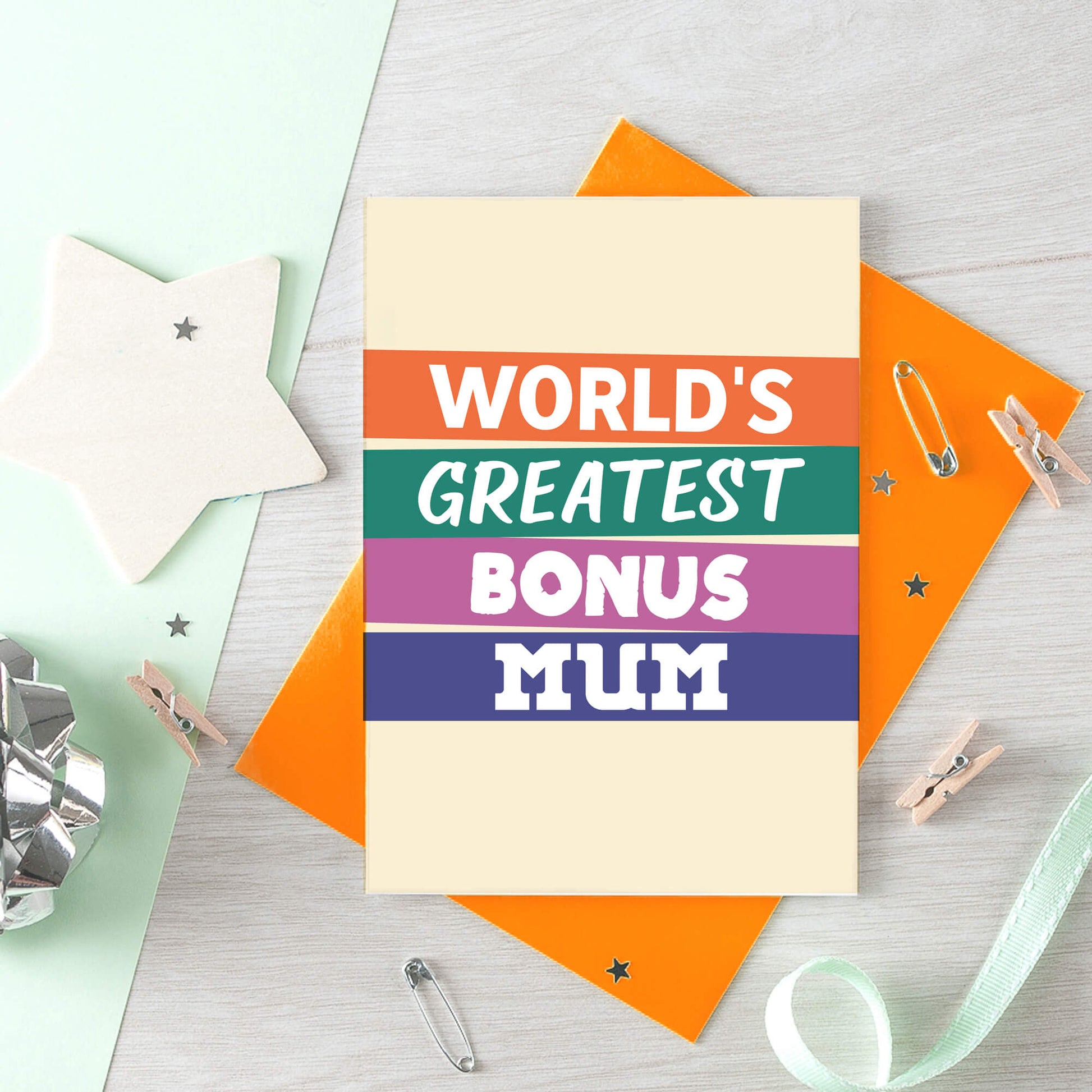 World's Greatest Bonus Mum Card by SixElevencreations. Product Code SE0512A6. Made in UK.