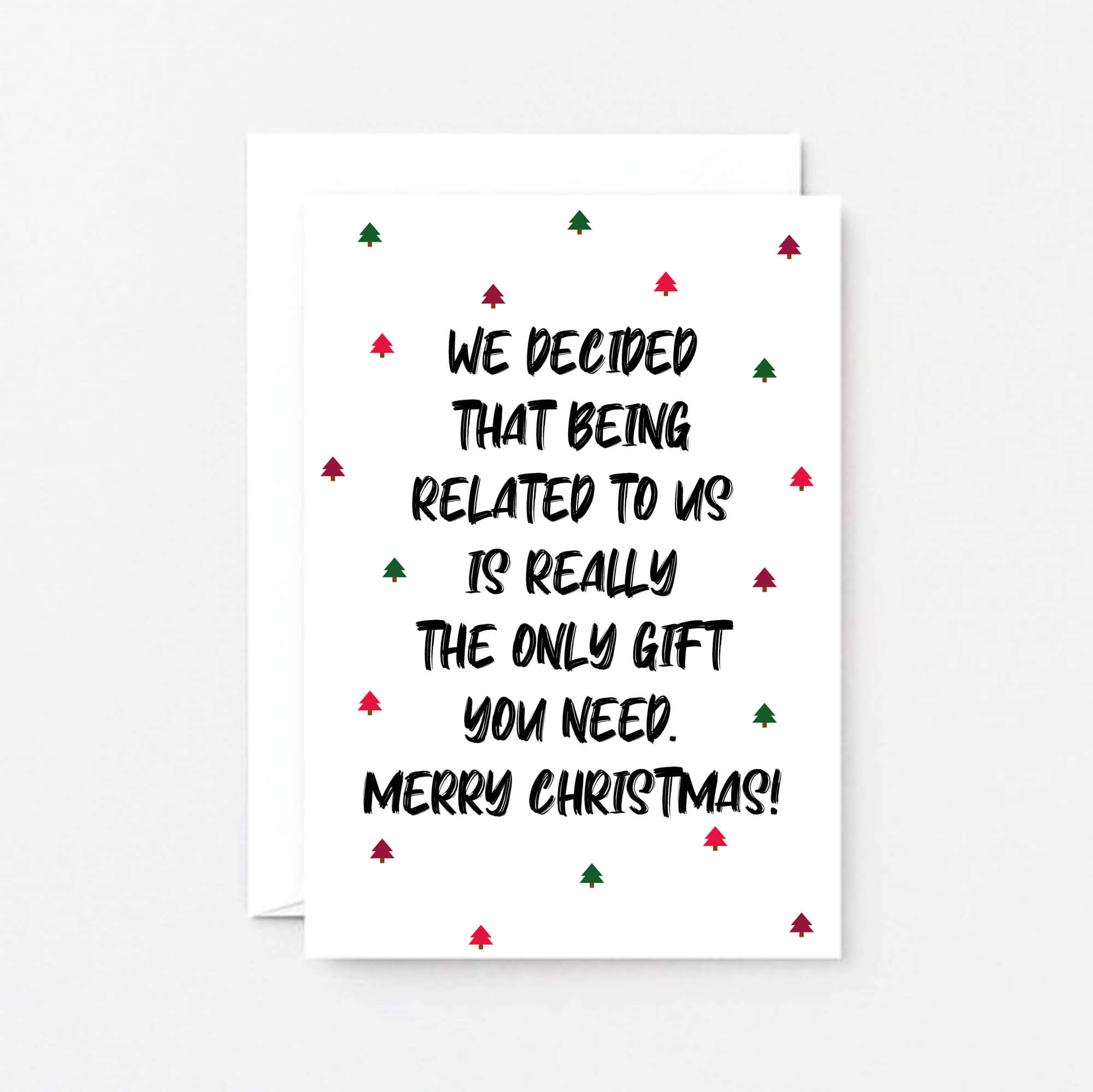 Christmas Card by SixElevenCreations. Reads We decided that being related to us is really the only gift you need. Merry Christmas! Product Code SEC0081A6