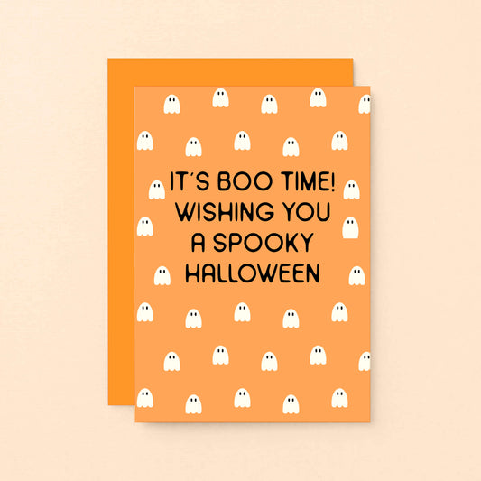 Halloween Card by SixElevenCreations. Reads It's boo time! Wishing you a spooky Halloween. Product Code SEH0017A6