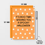Halloween Card by SixElevenCreations. Reads It's boo time! Wishing you a spooky Halloween. Product Code SEH0017A6