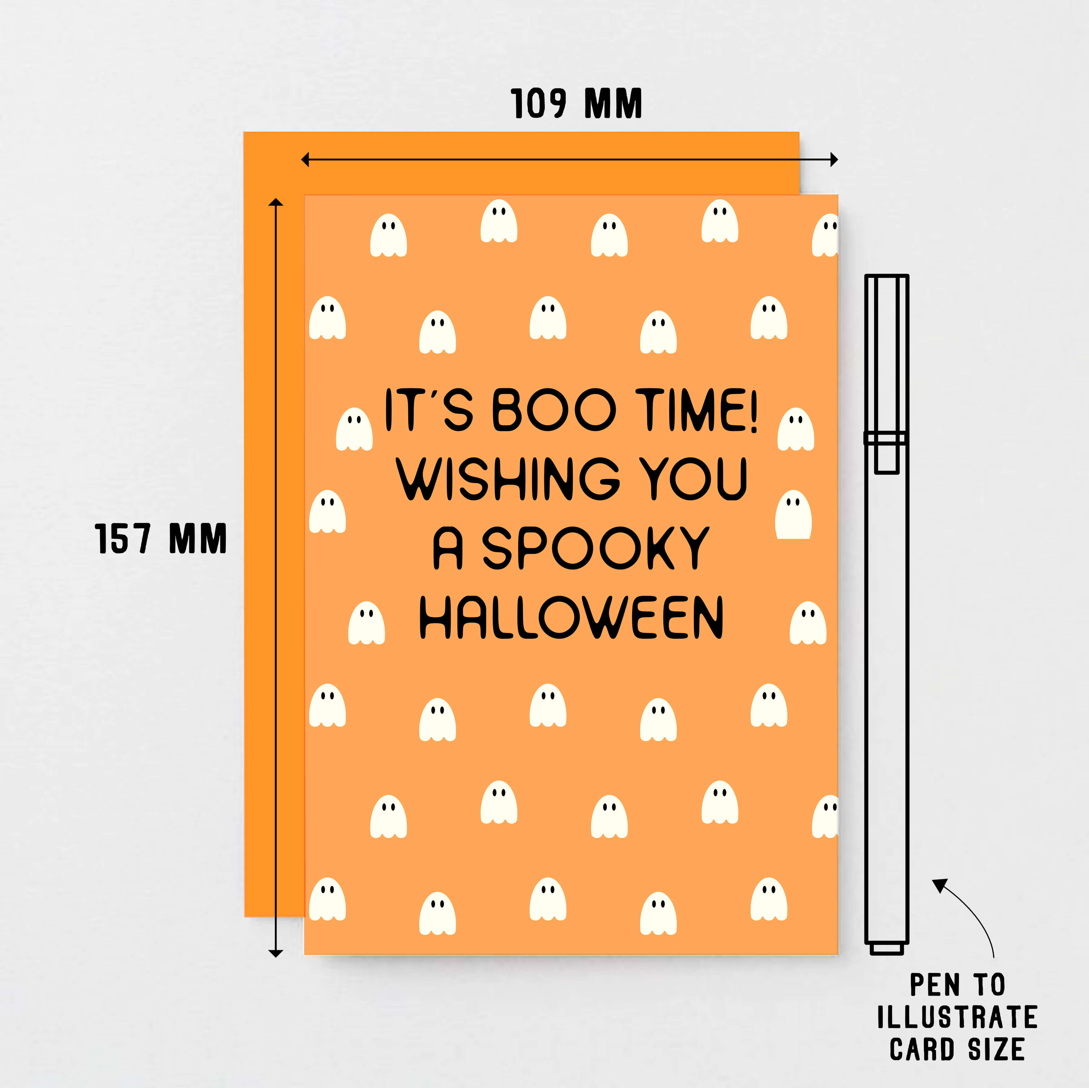Halloween Card by SixElevenCreations. Reads It's boo time! Wishing you a spooky Halloween. Product Code SEH0017A6