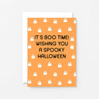 Halloween Card by SixElevenCreations. Reads It's boo time! Wishing you a spooky Halloween. Product Code SEH0017A6