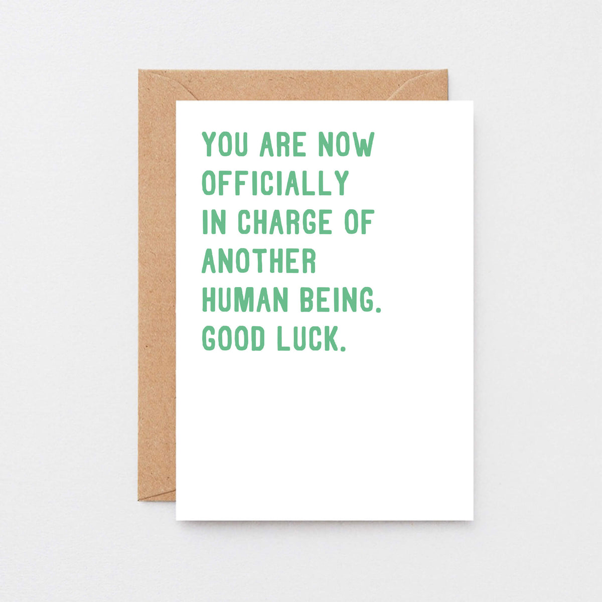 New Baby Card by SixElevenCreations. Reads You are now officially in charge of another human being. Good luck. Product Code SE2008A6
