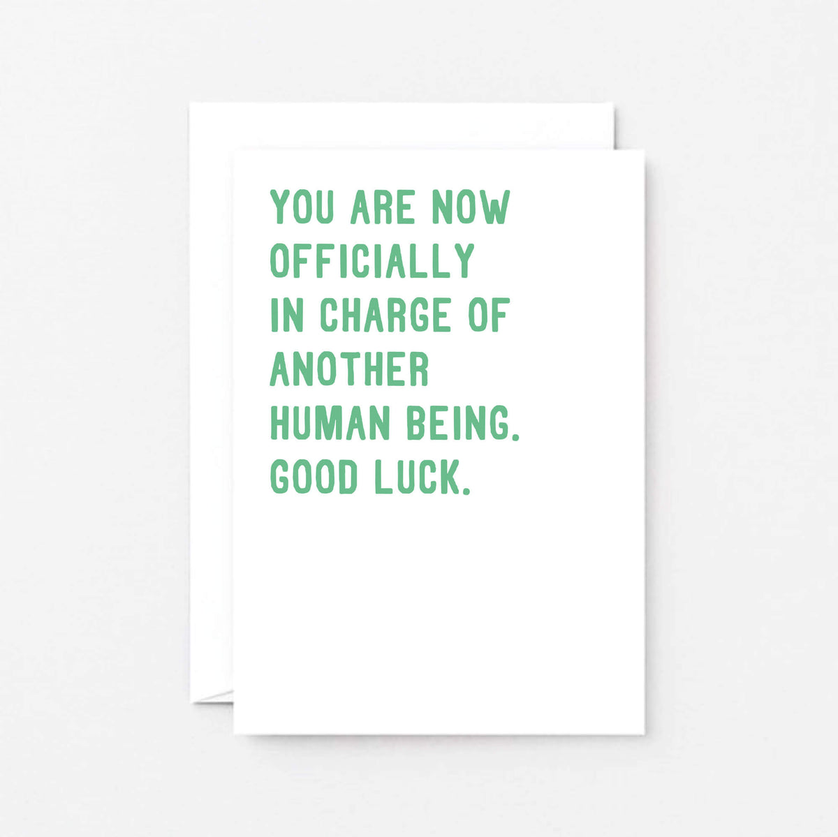 New Baby Card by SixElevenCreations. Reads You are now officially in charge of another human being. Good luck. Product Code SE2008A6
