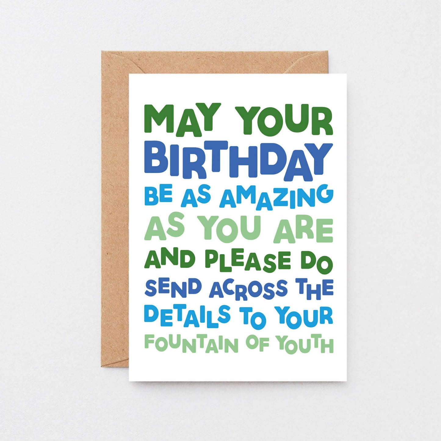 Birthday Card by SixElevenCreations. Reads May your birthday be as amazing as you are and please do send across the details to your fountain of youth. Product Code SE0704A6