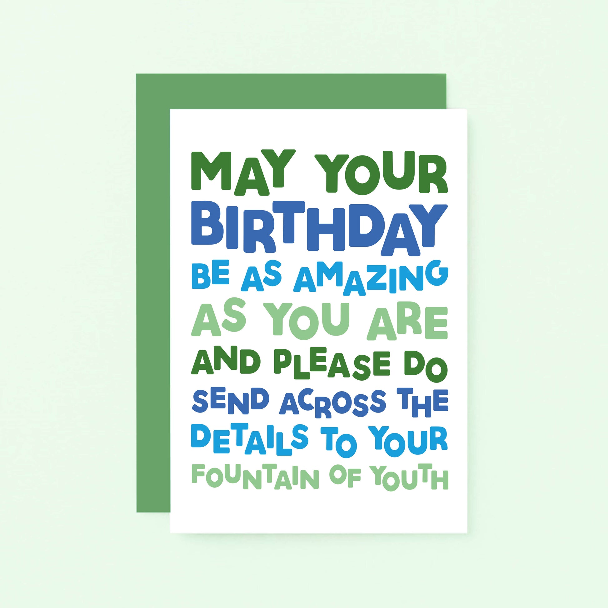 Birthday Card by SixElevenCreations. Reads May your birthday be as amazing as you are and please do send across the details to your fountain of youth. Product Code SE0704A6