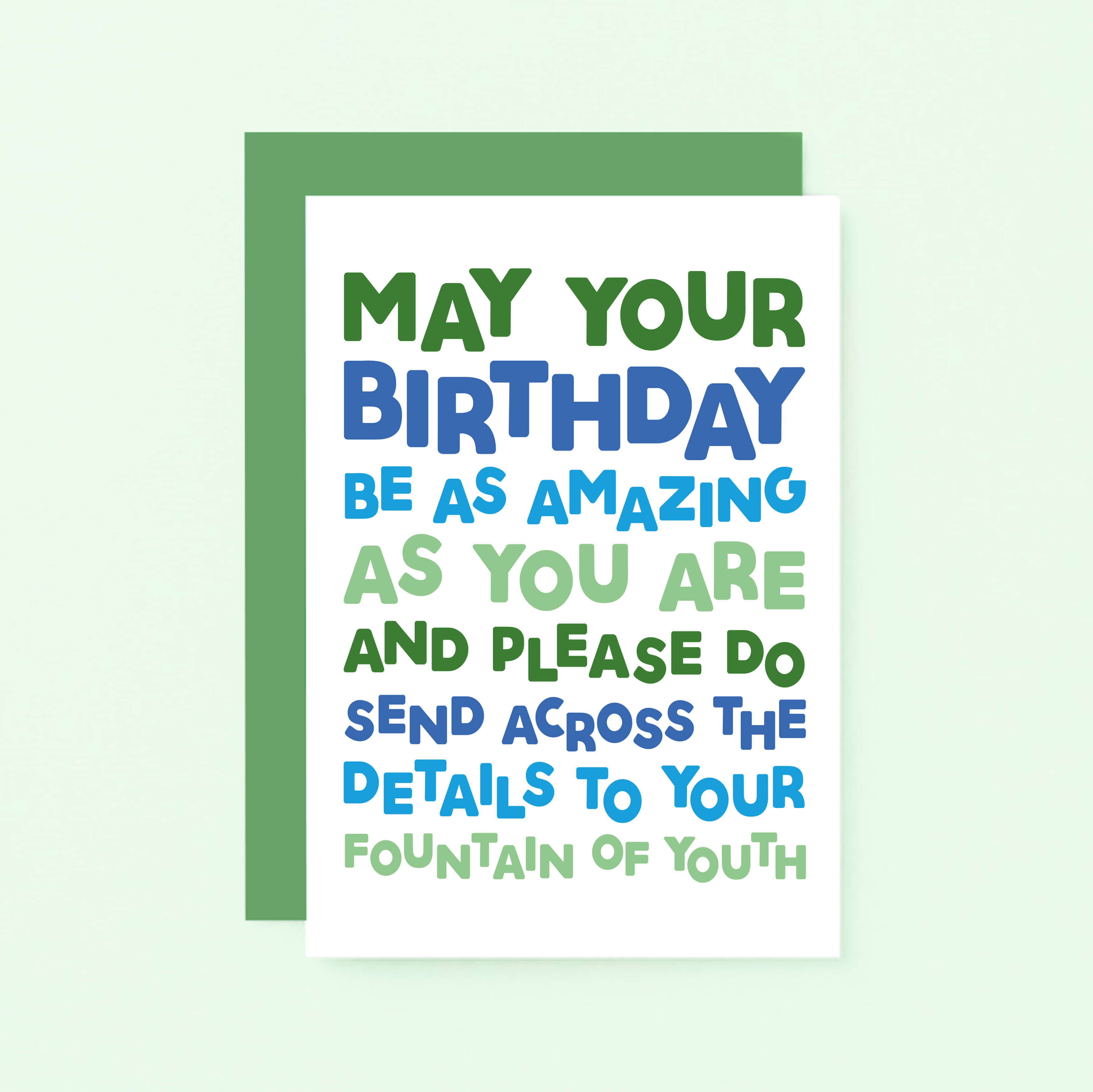 Birthday Card by SixElevenCreations. Reads May your birthday be as amazing as you are and please do send across the details to your fountain of youth. Product Code SE0704A6