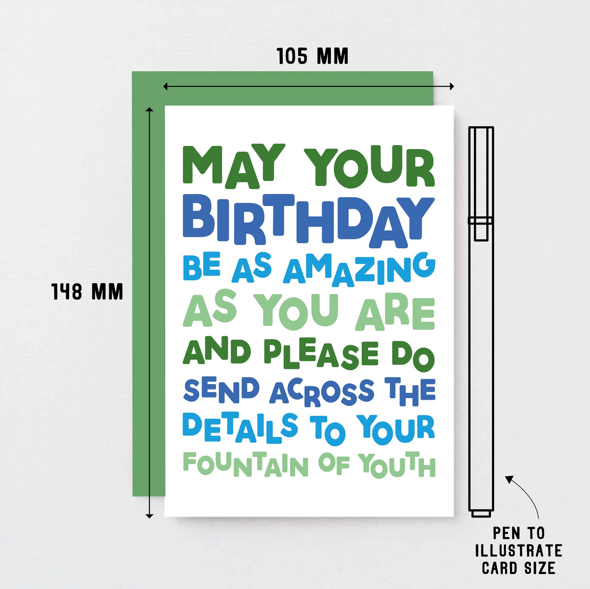 Birthday Card by SixElevenCreations. Reads May your birthday be as amazing as you are and please do send across the details to your fountain of youth. Product Code SE0704A6