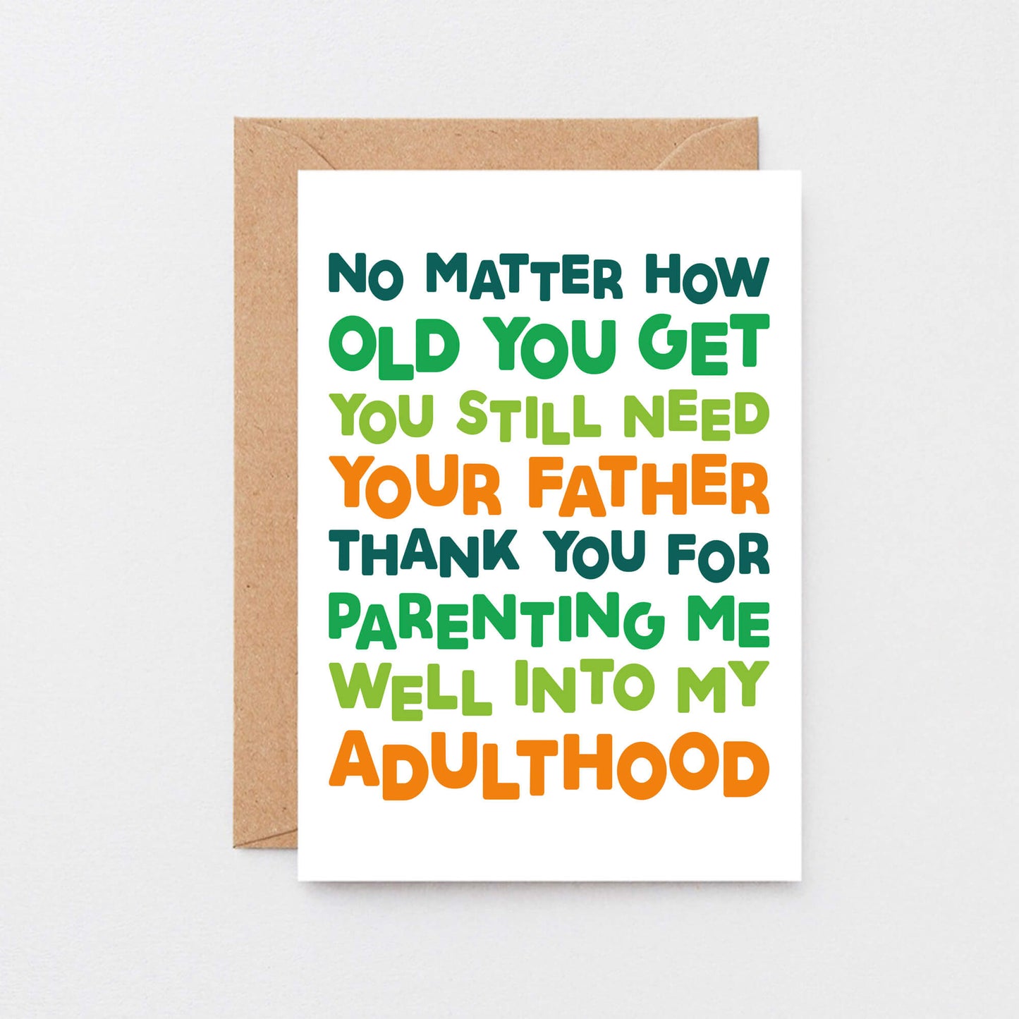 Dad Card by SixElevenCreations. Reads No matter how old you get you still need your father. Thank you for parenting me well into my adulthood. Product Code SE0711A6