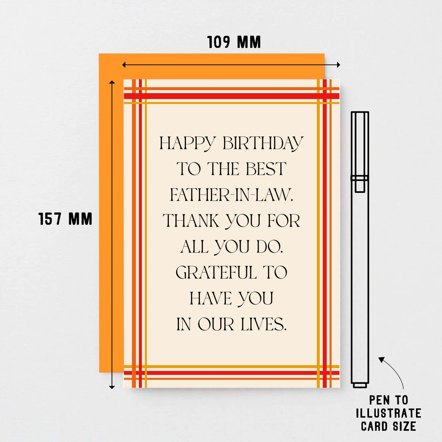 Father-in-Law Birthday Card by SixElevenCreations. Reads Happy birthday to the best father-in-law. Thank you for all you do. Grateful to have you in our lives. Product Code SE0902A6
