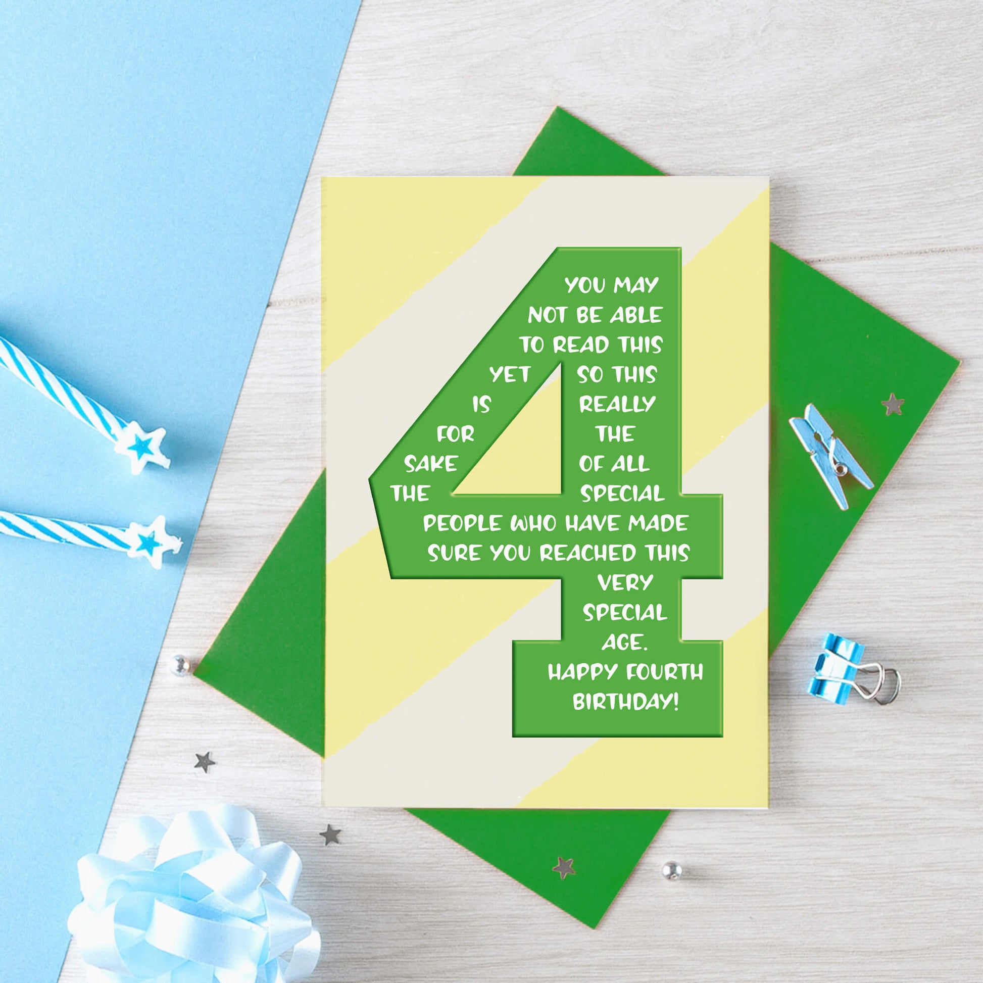 4th Birthday Card by SixElevenCreations. You may not be able to read this yet so this is really for the sake of all the special people who have made sure you reached this very special age. Happy Fourth Birthday! Product Code SE6004A6